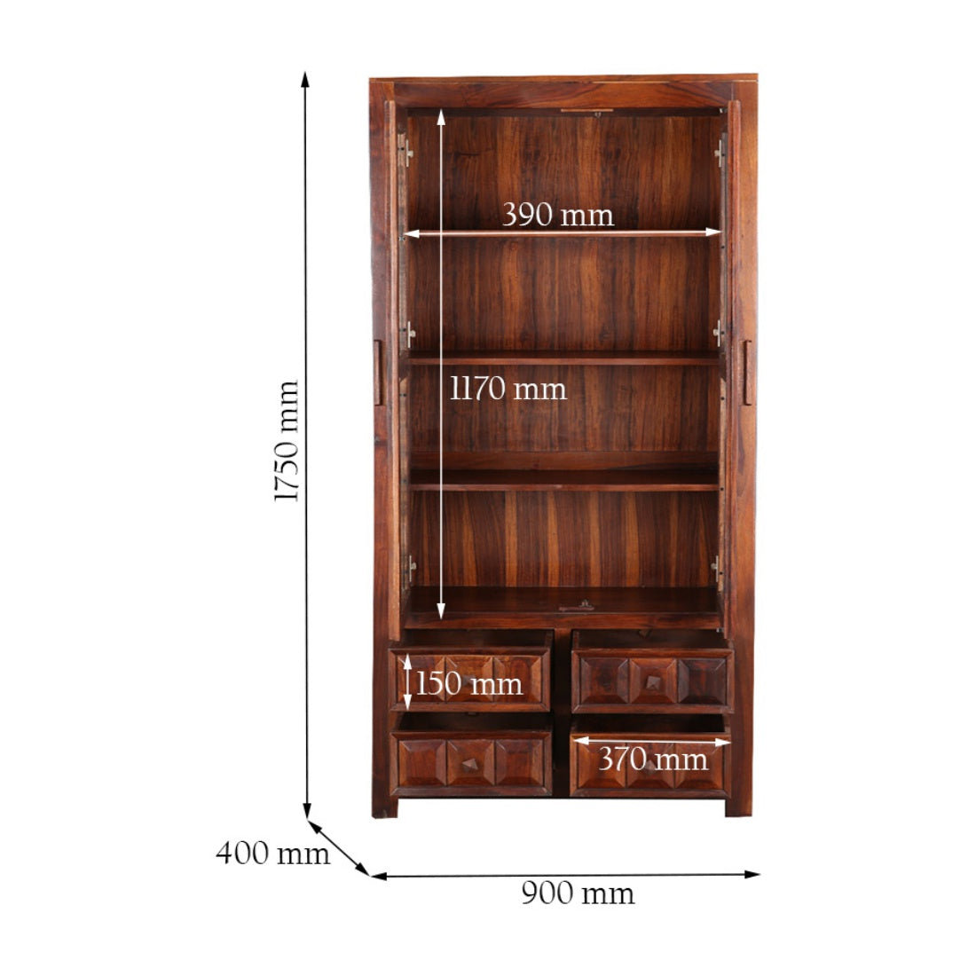 Woodrow Sheesham Wood(Rosewood) Book Shelf in Honey Colour