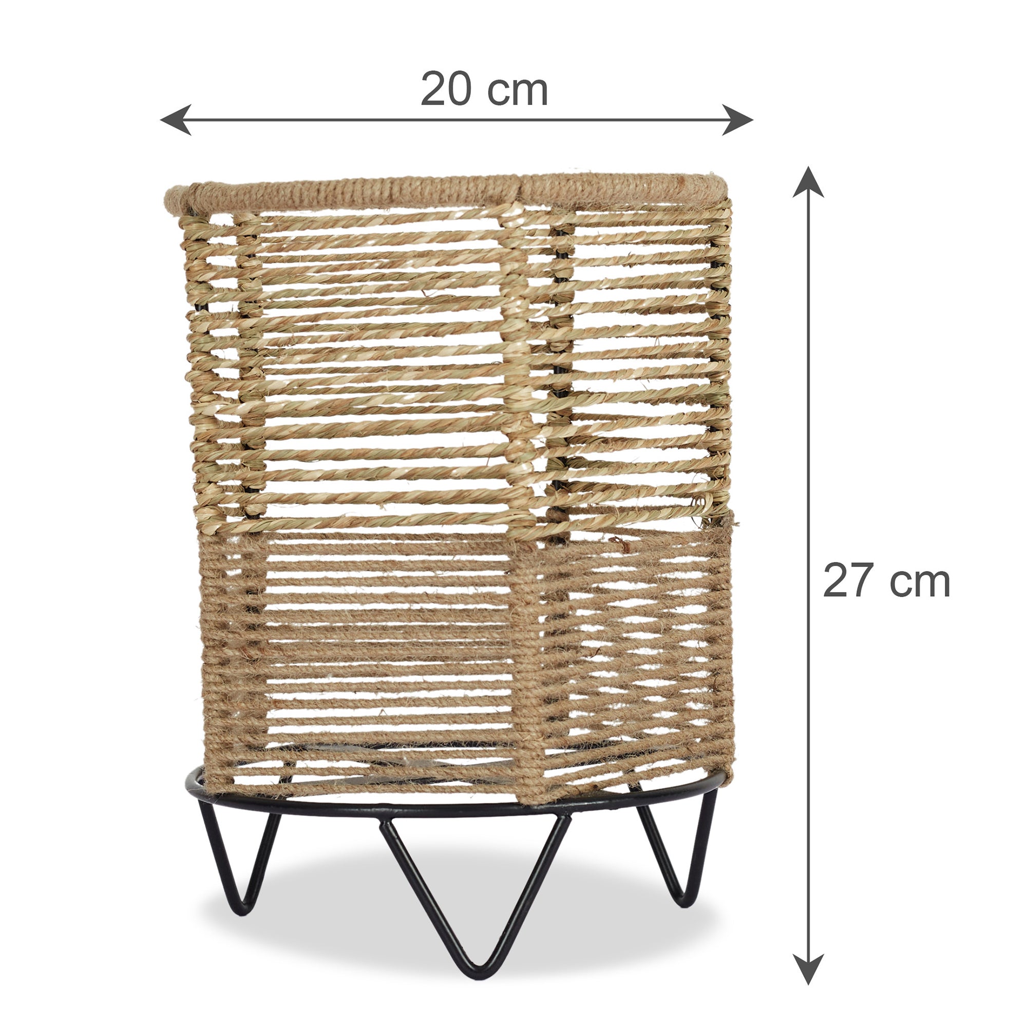 Boho Metal And Natural Fiber Planter Stand 27Cm in Brown Colour