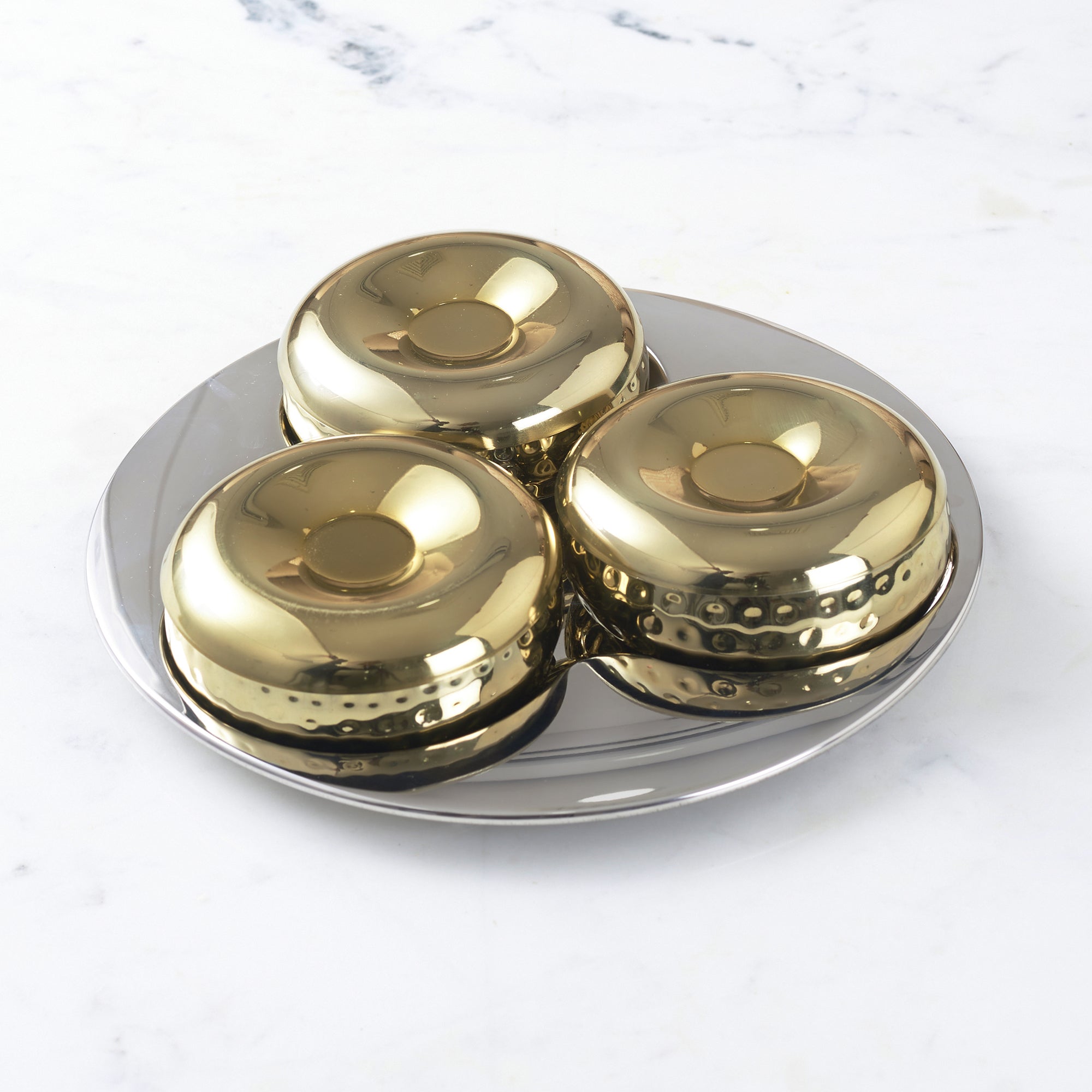 Sapphire Steel with Gold Finish Snack Bowl Set of 7 in Gold Colour