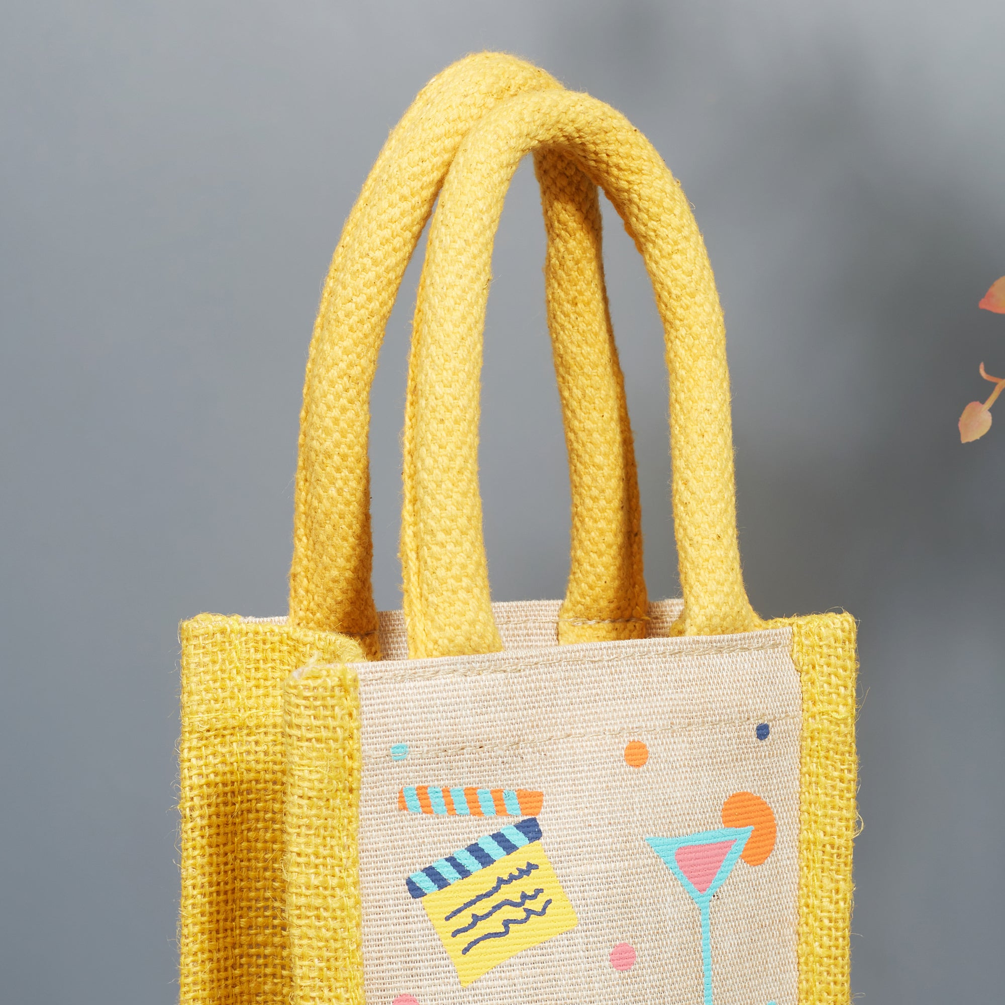 Good Life Jute Reversible Dessert Printed Bottle Bag 12 x 35.5 Cm in Yellow Colour