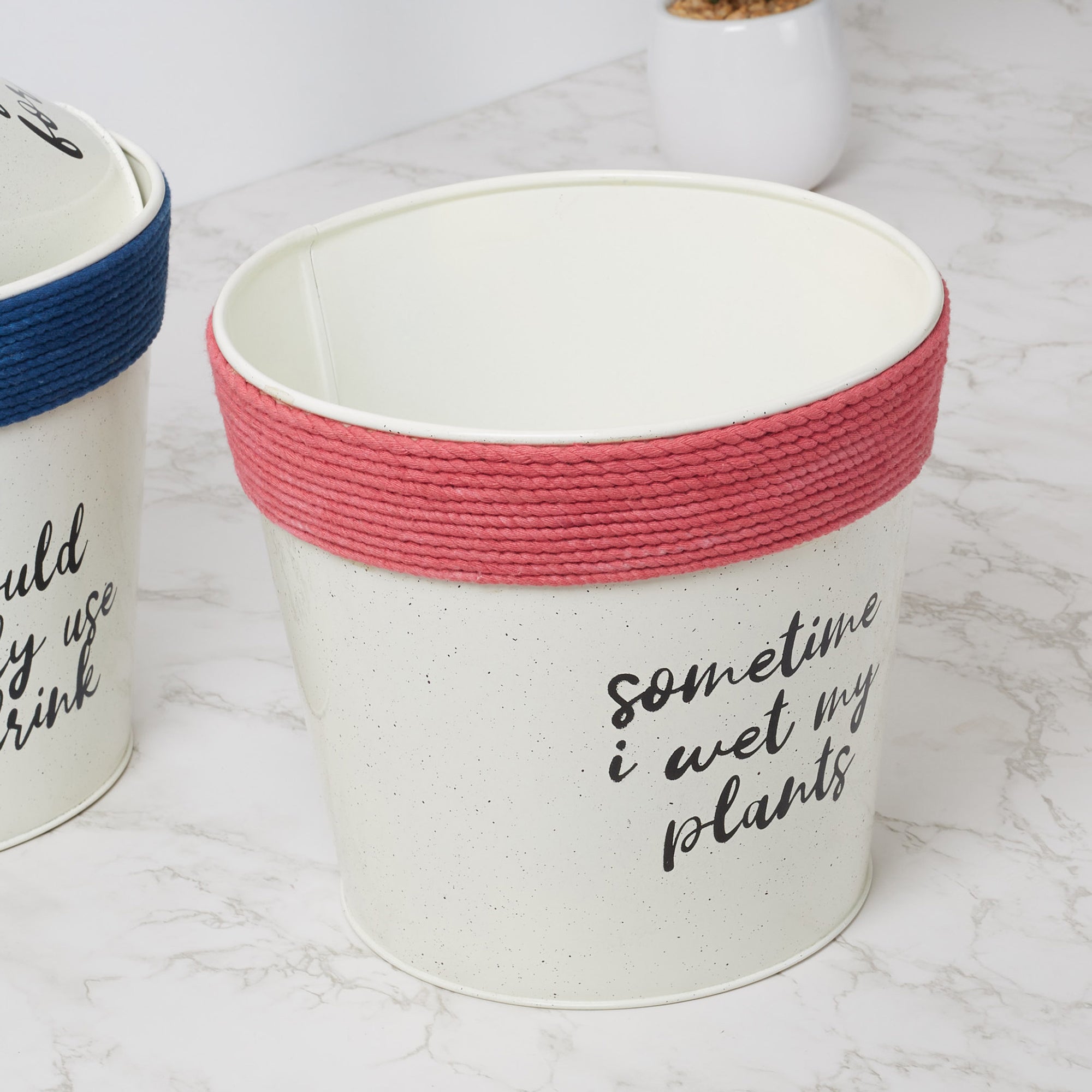 Pep Pop Metal Funky Quote Planter 19Cm in Off White & Fuchsia Colour