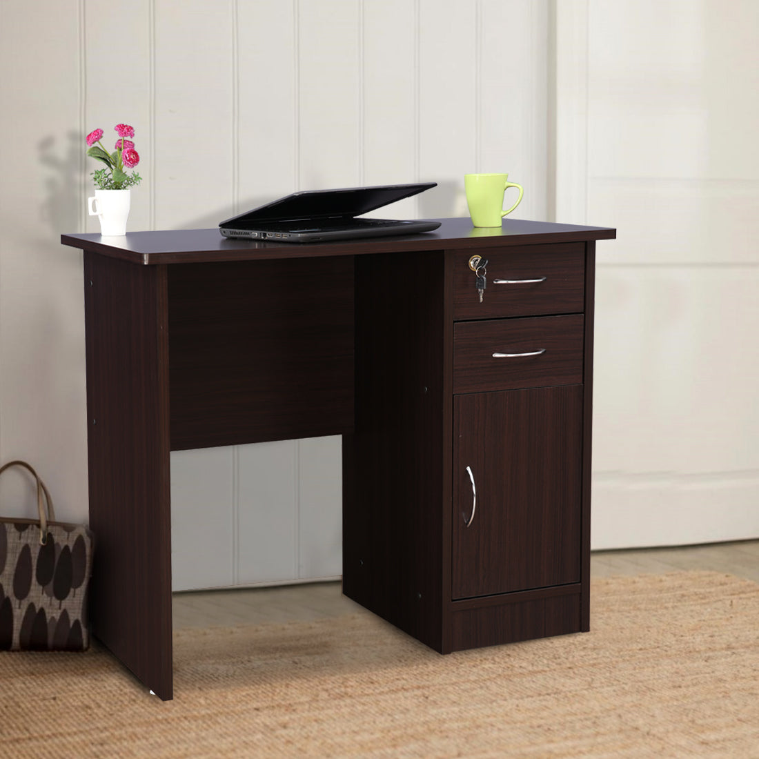 Simply Engineered Wood Study Table with 3 Drawer in Walnut Colour