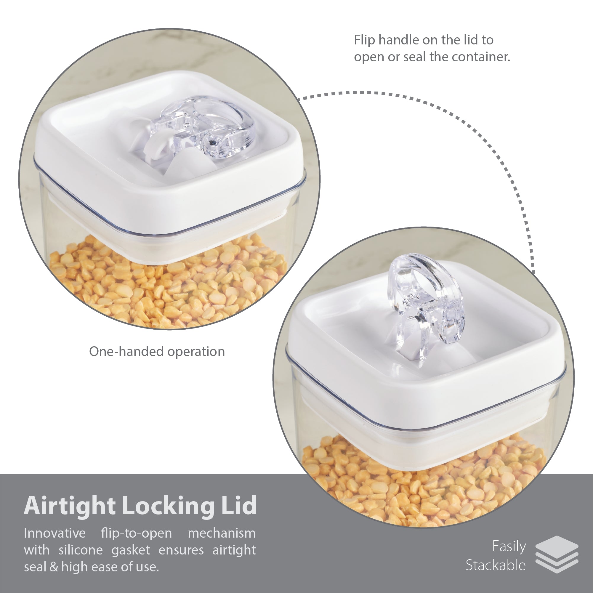 Robusto BPA Free Easy Lock Square Container 800ml in Transparent & White Colour