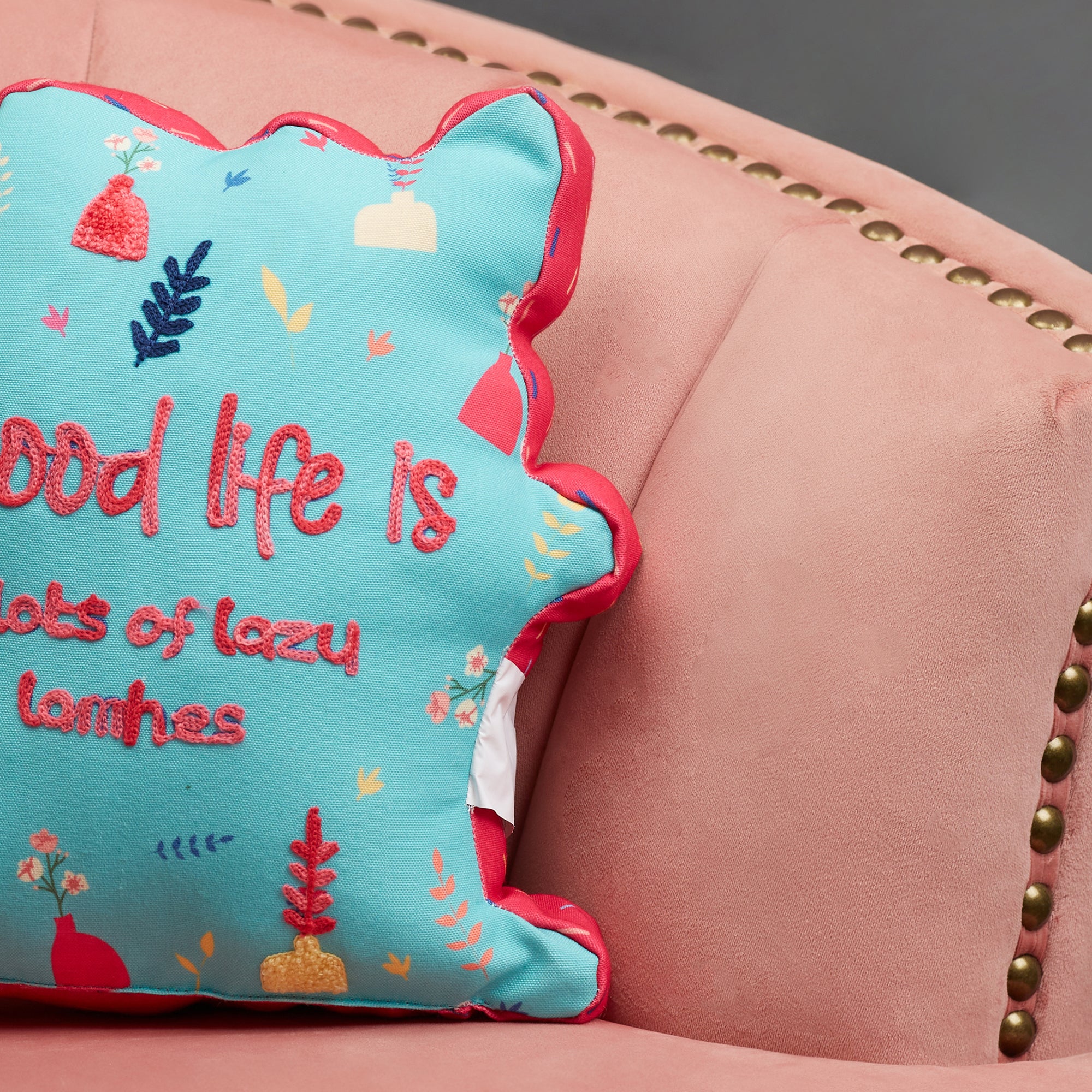 Good Life  Reversible Lazy Lamhe Digital Printed Shaped Cushion 33x36 Cm in Aqua Colour