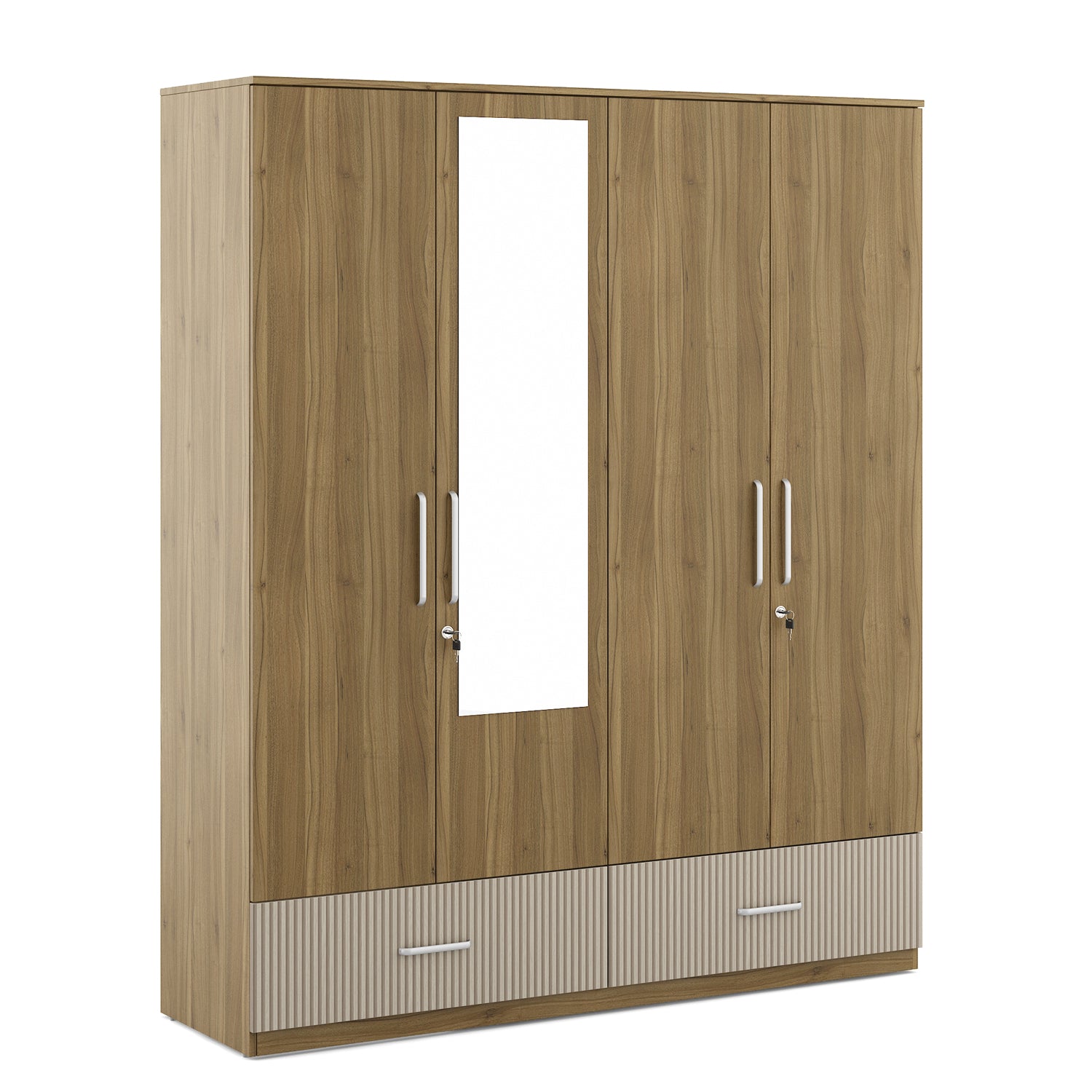 Diago Four Door Wardrobe In Natural Teak Color