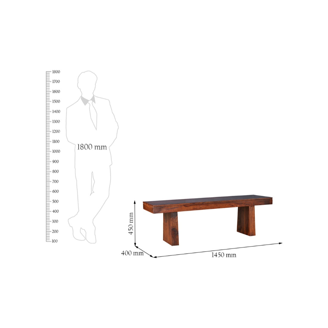 Austin Sheesham Wood(Rosewood) Dining Bench for 6 Seater in Honey Colour