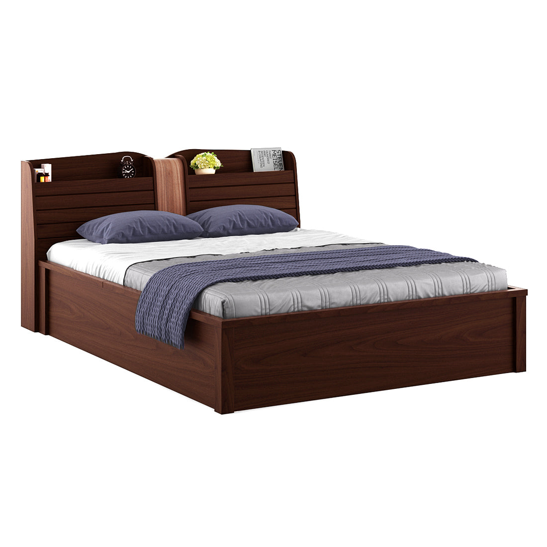 Magnum Engineered Wood King Bed with Box Storage in Urban Walnut Colour