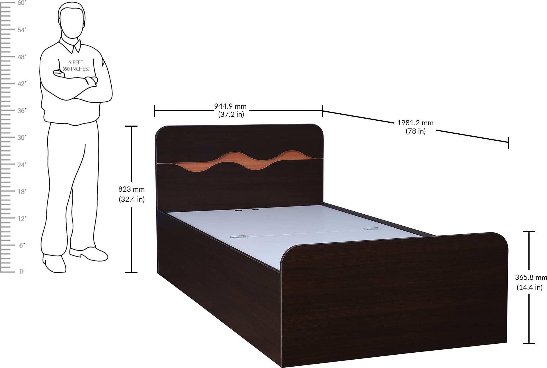 Swirl Single bed with Box storage in Dark Oak Colour