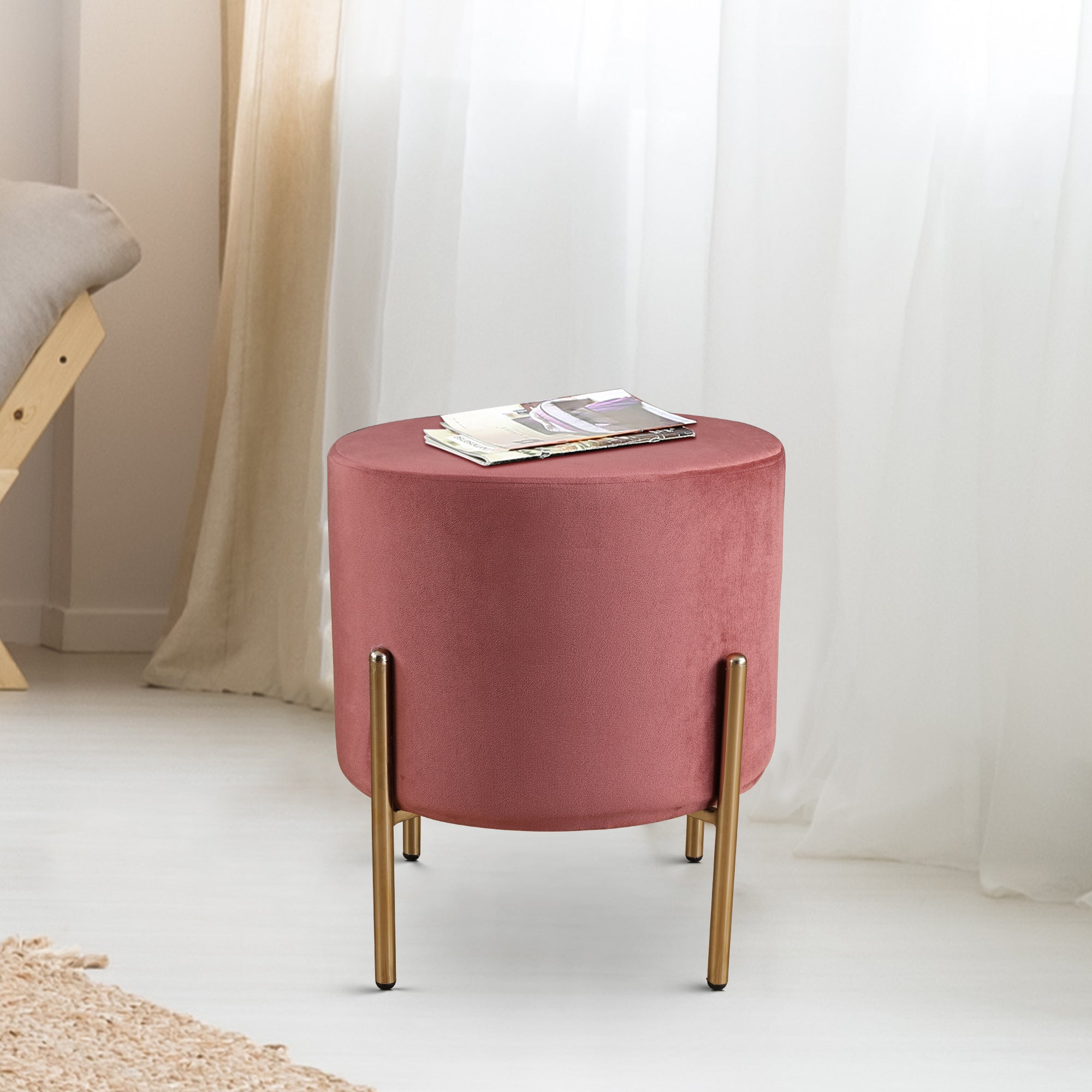 Elysia Fabric Ottomans in Blush Colour