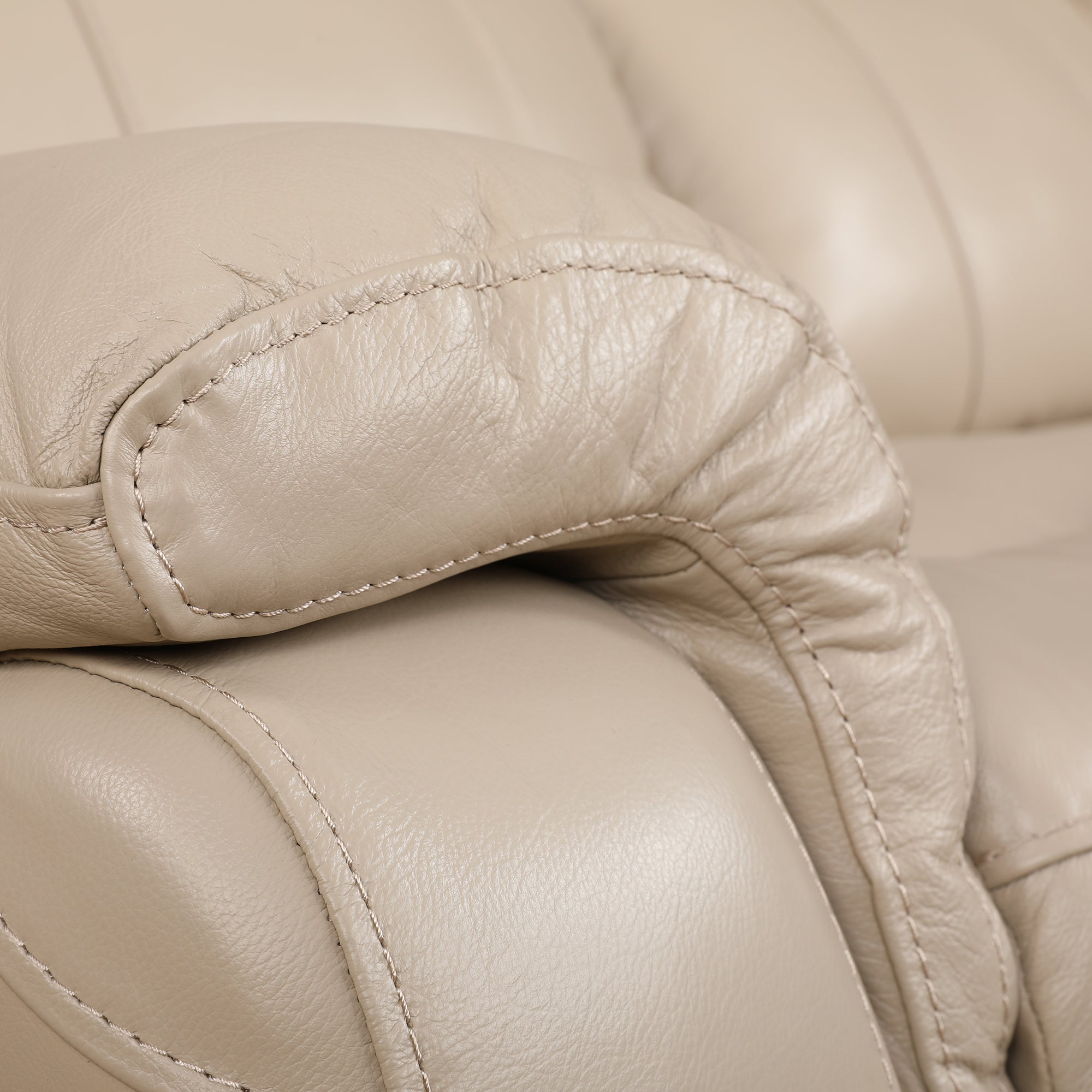 Plush Leather Three Seater Electric Recliner in Beige Colour