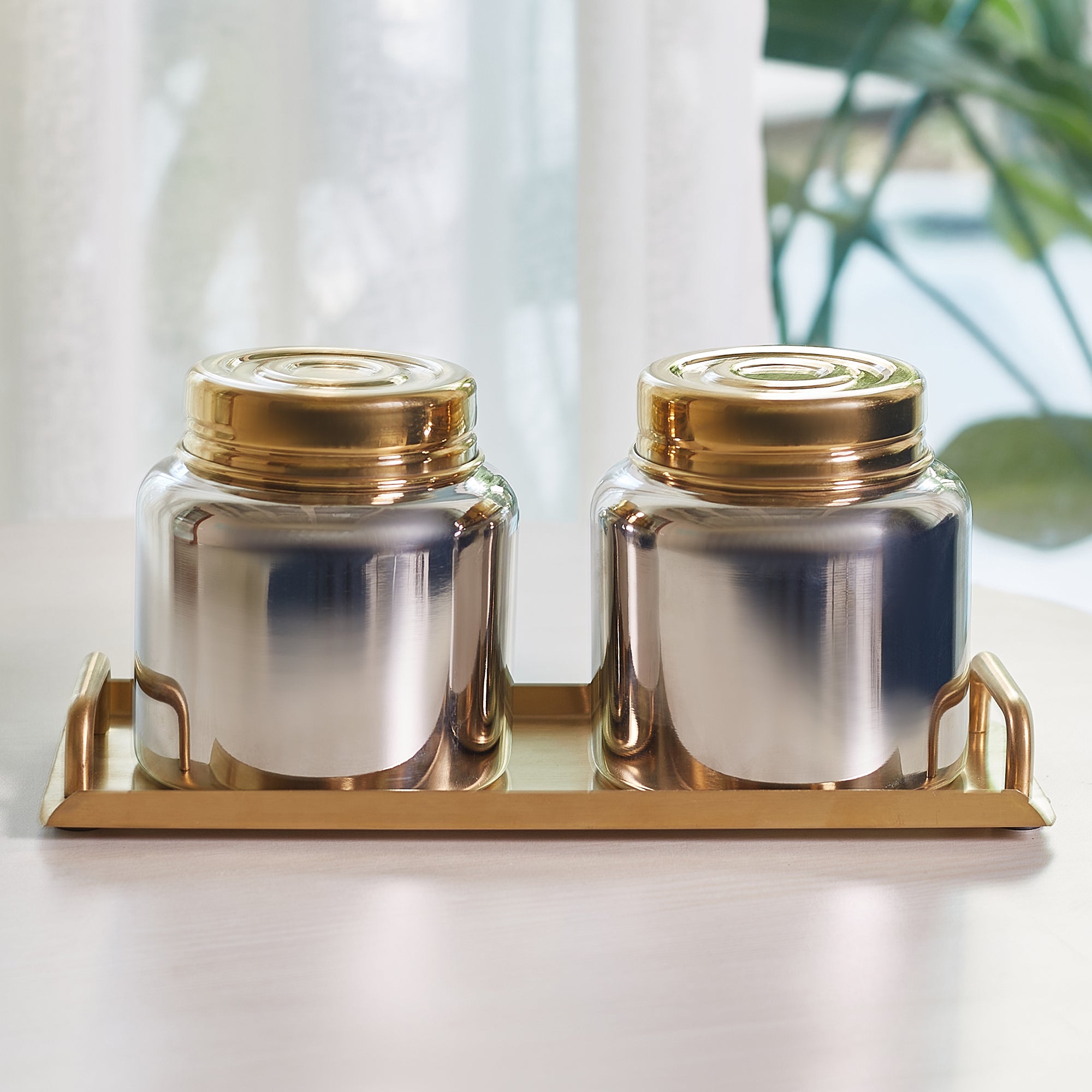 Sapphire Stainless Steel Serving Set Large in Gold & Silver Colour by Living Essence