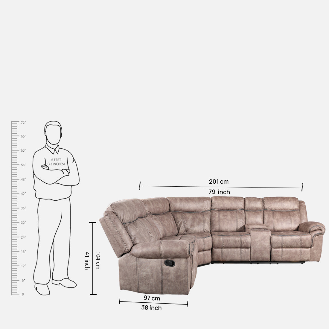Enfield Fabric Lounger With Recliner in Brown Colour