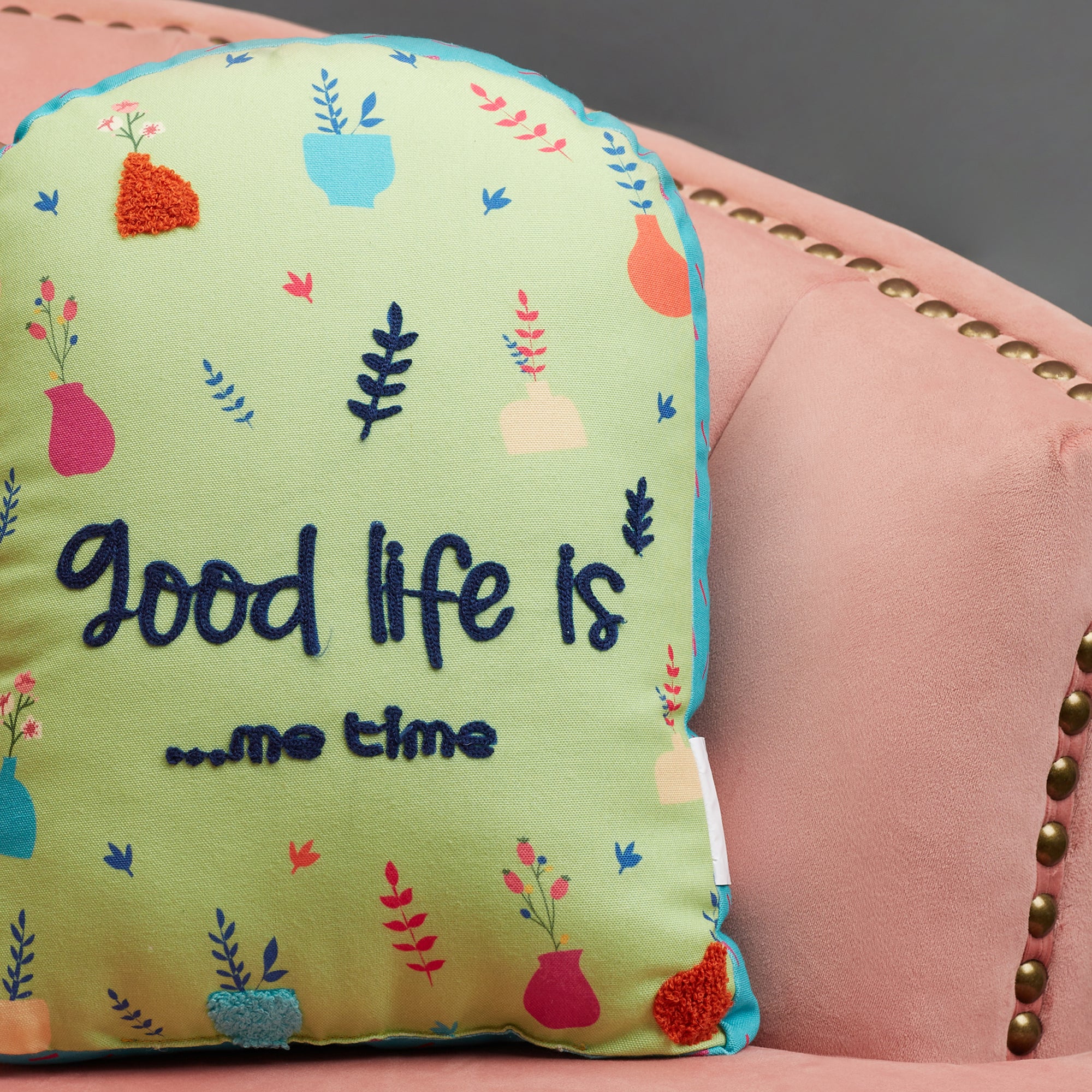 Good Life  Reversible Window Digital Printed Shaped Cushion 28x38 Cm in Green Colour