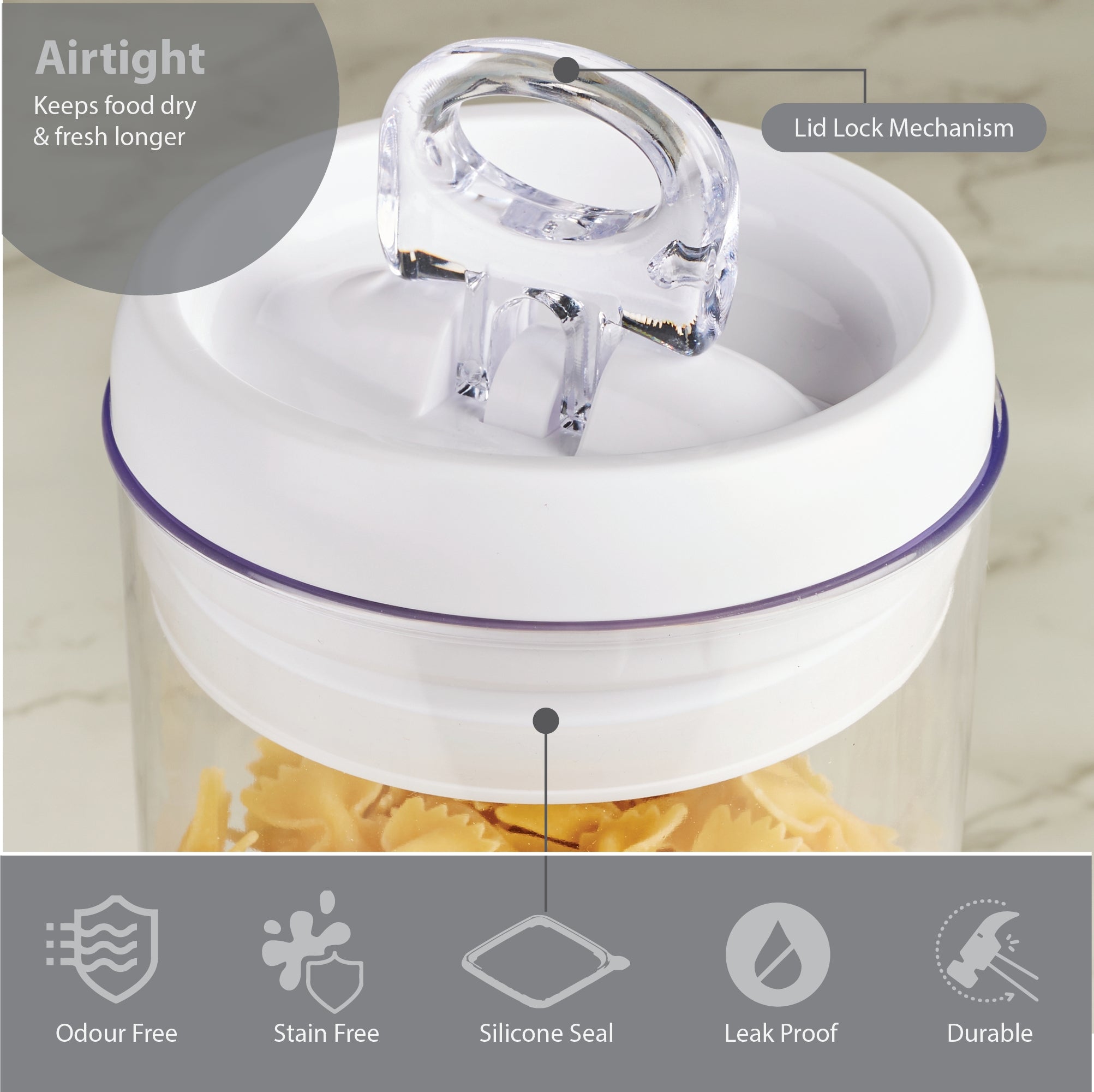 Robusto BPA Free Easy Lock Round Container 2300ml in Transparent & White Colour