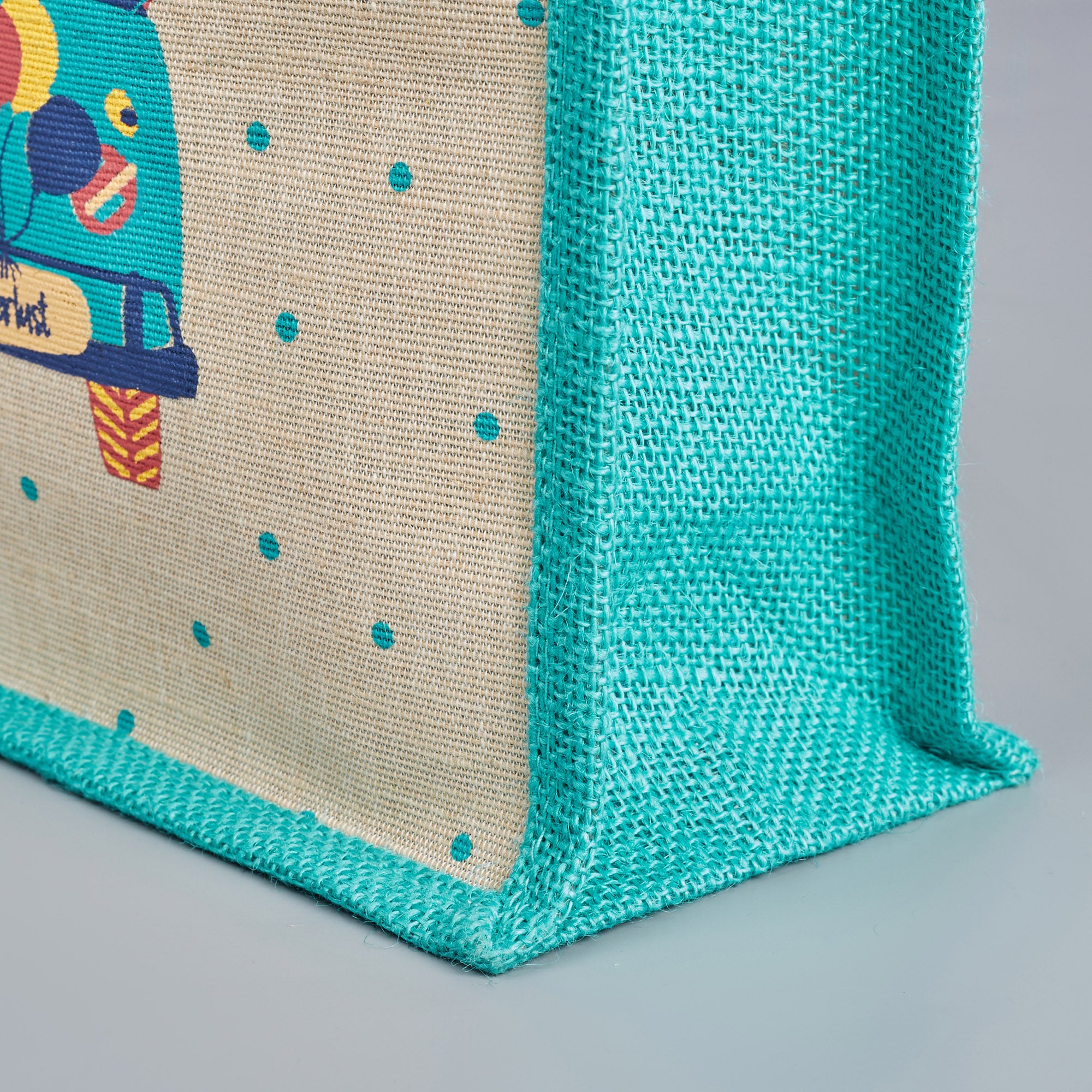 Good Life Jute Reversible Wanderlust Printed Lunch Bag 25.5 x 25.5 Cm in Turq Colour
