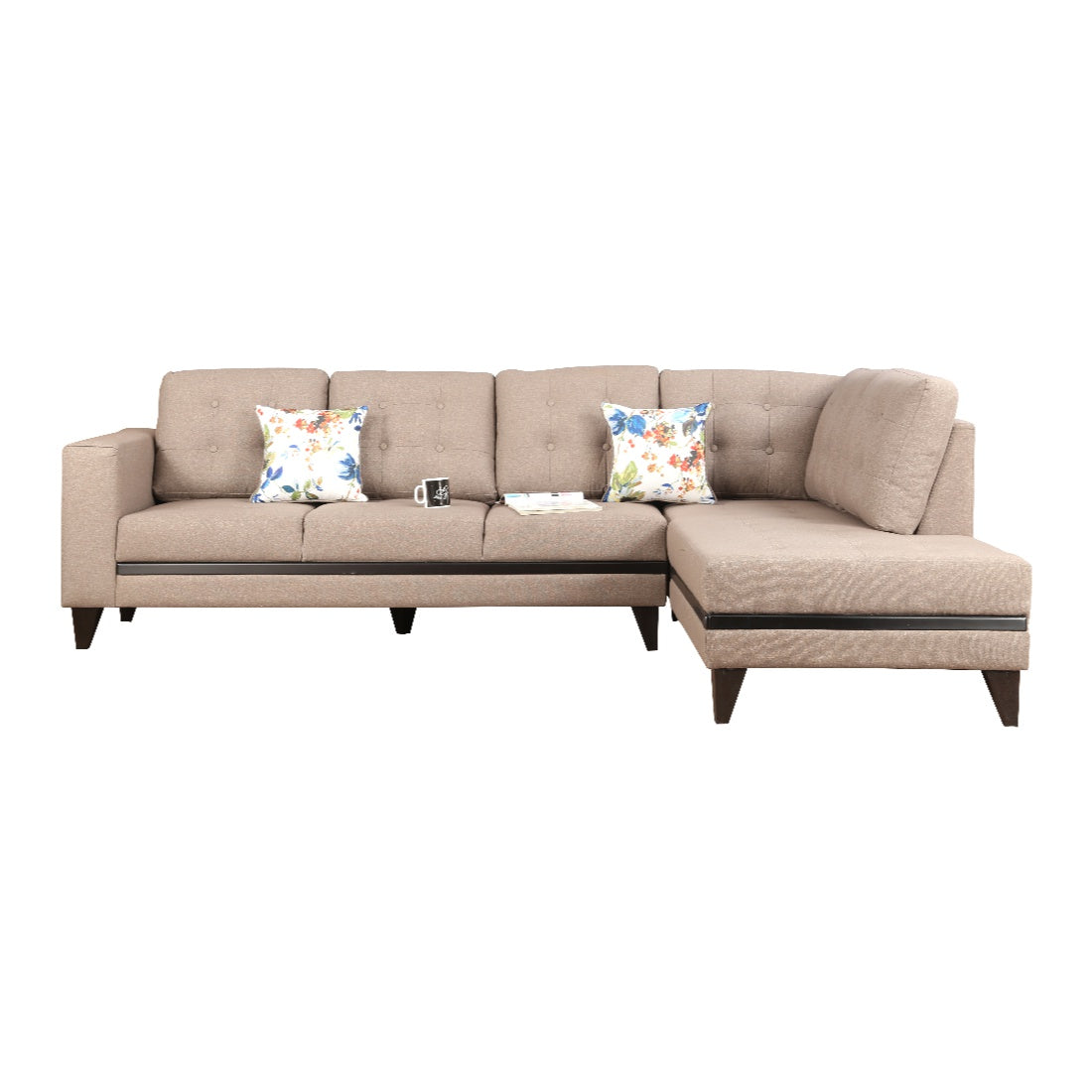 Garcia Fabric 3 Seater Sofa With Left Hand Side Lounger in Brown Colour