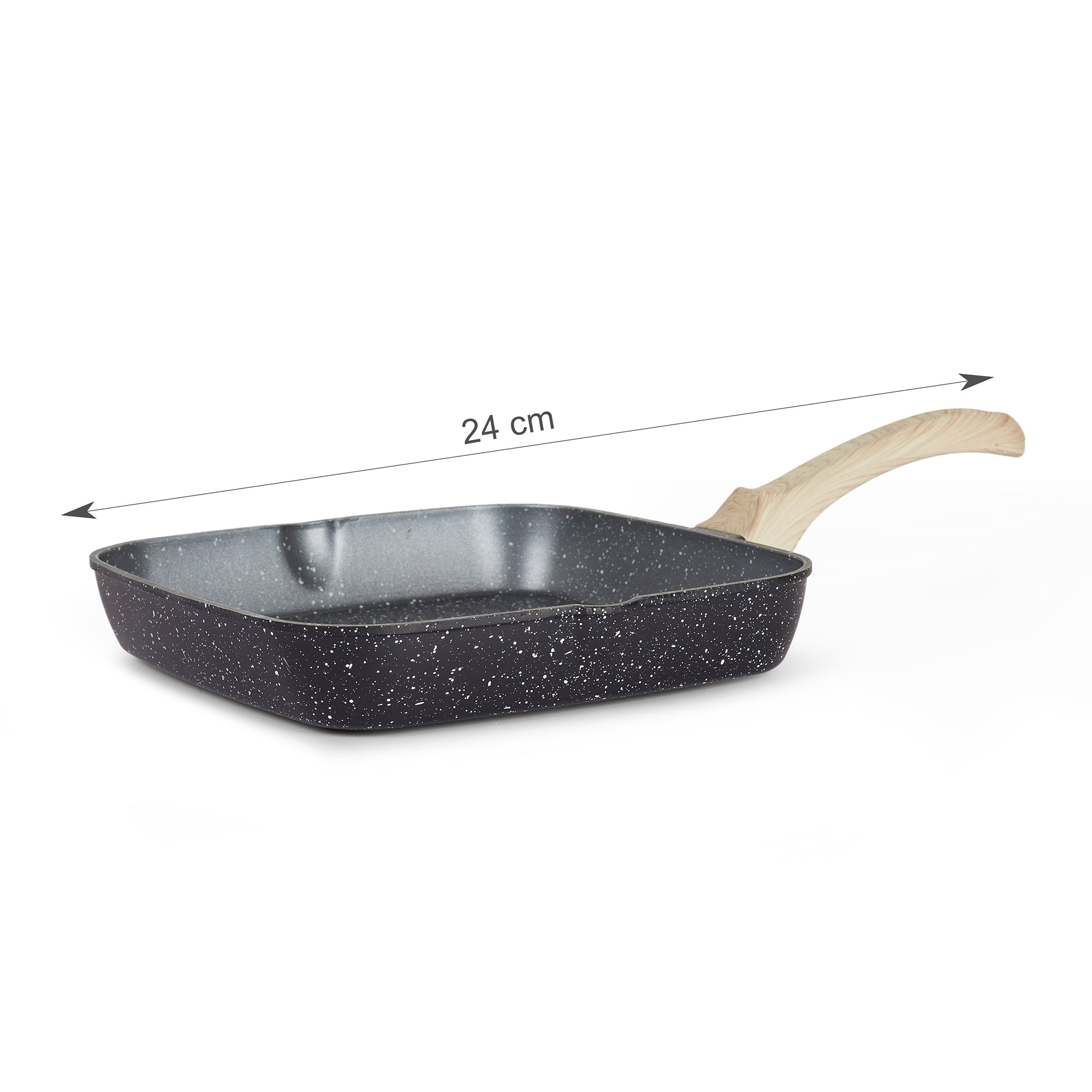 MasterCook+ 100% Virgin Aluminium Die-Cast Square Grill Pan 24 Cm in Black & Wood Colour