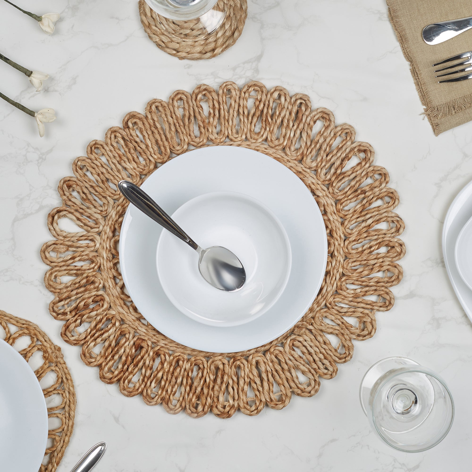 Boho Handmade Jute Placemat Dia 30 Cm in Natural Colour
