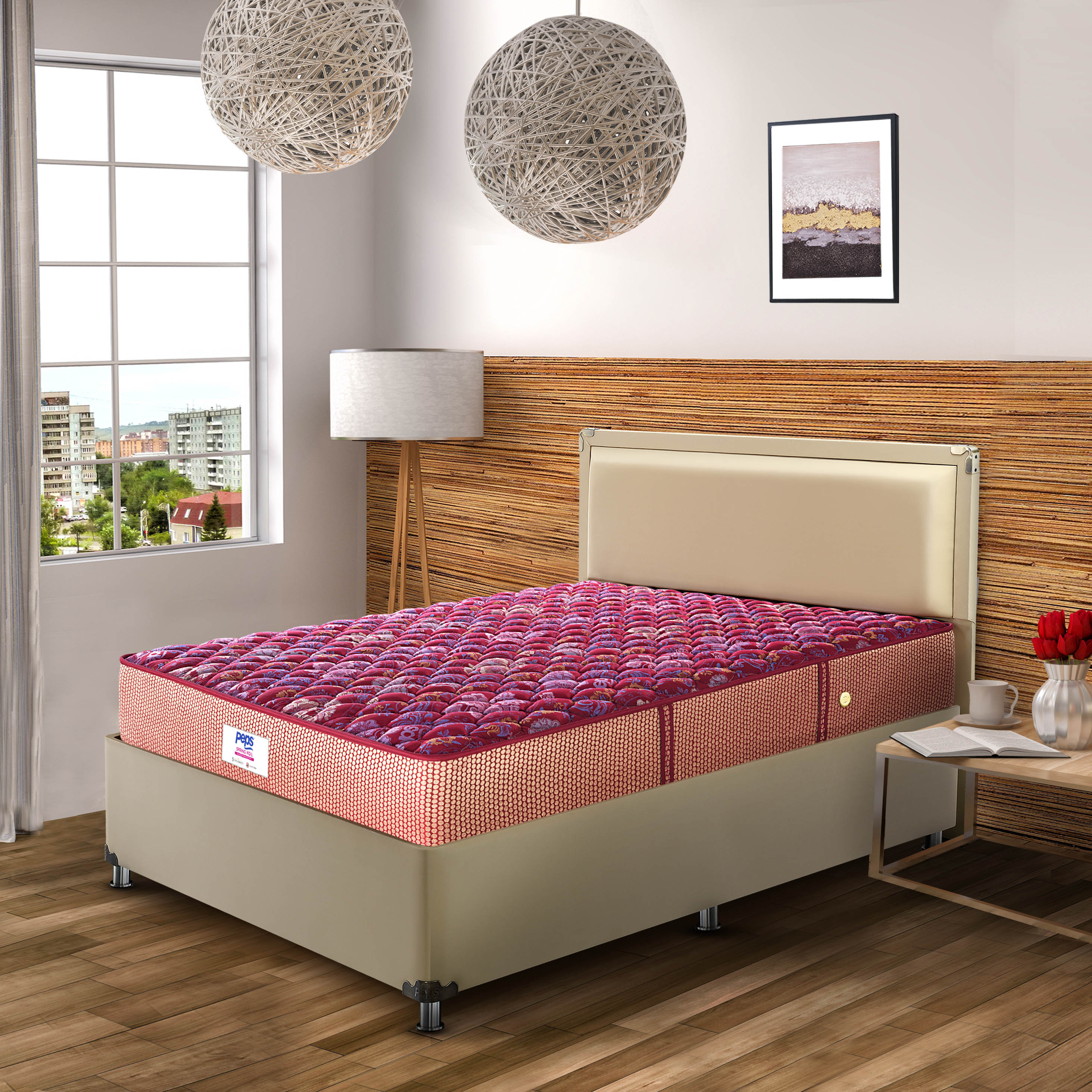 Springkoil Bonnel Spring King Mattress 78x72x6 Inch in Maroon Colour