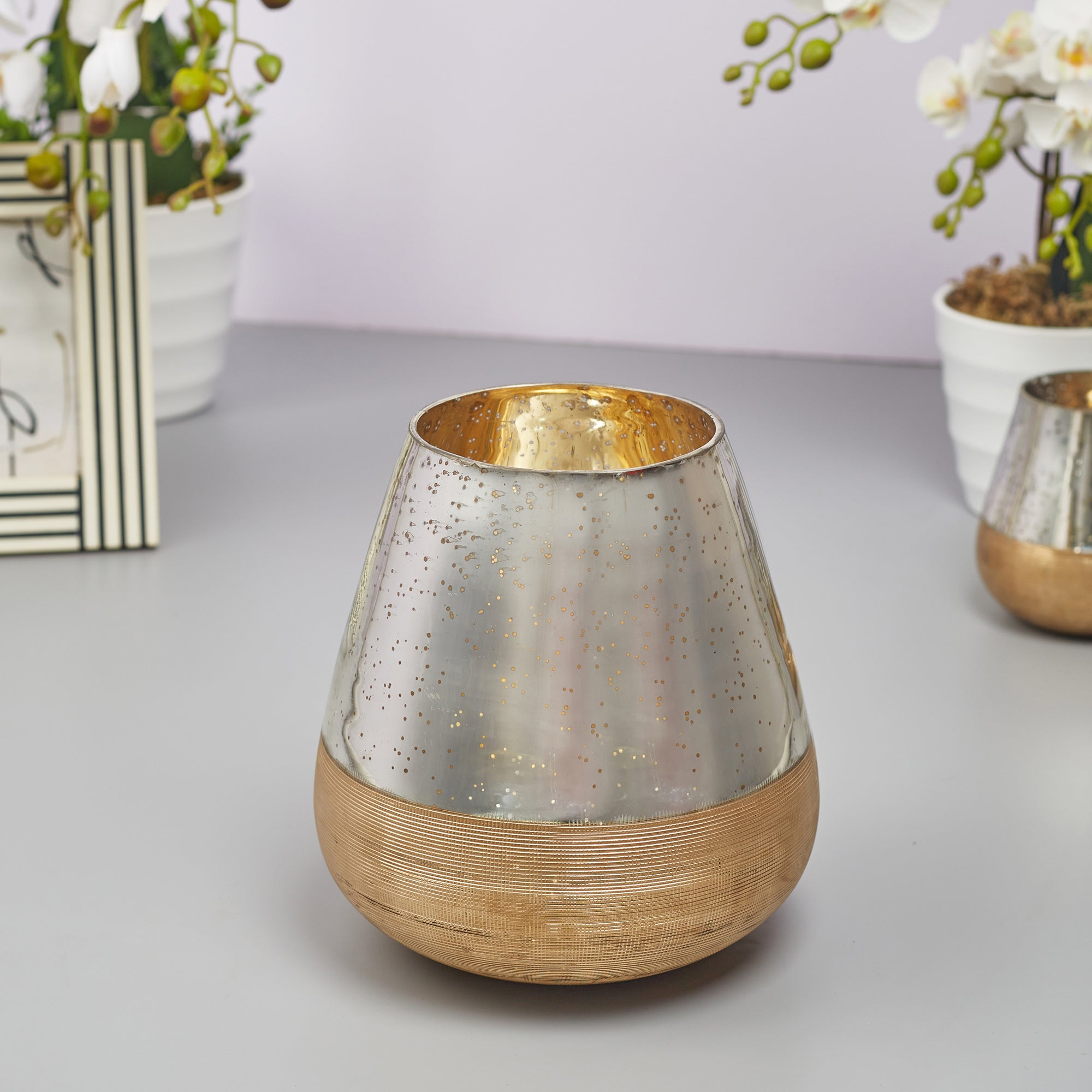 Phiona Glass Textured Handcrafted Mercury Vase 21 Cm in Gold Colour