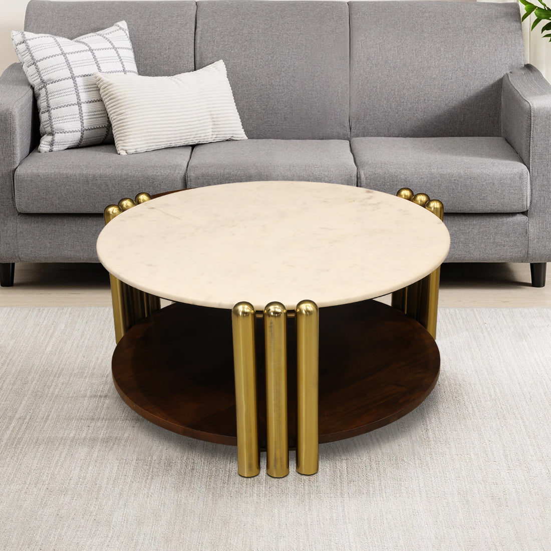 Regalia Marble Top Center Table in White & Gold Colour