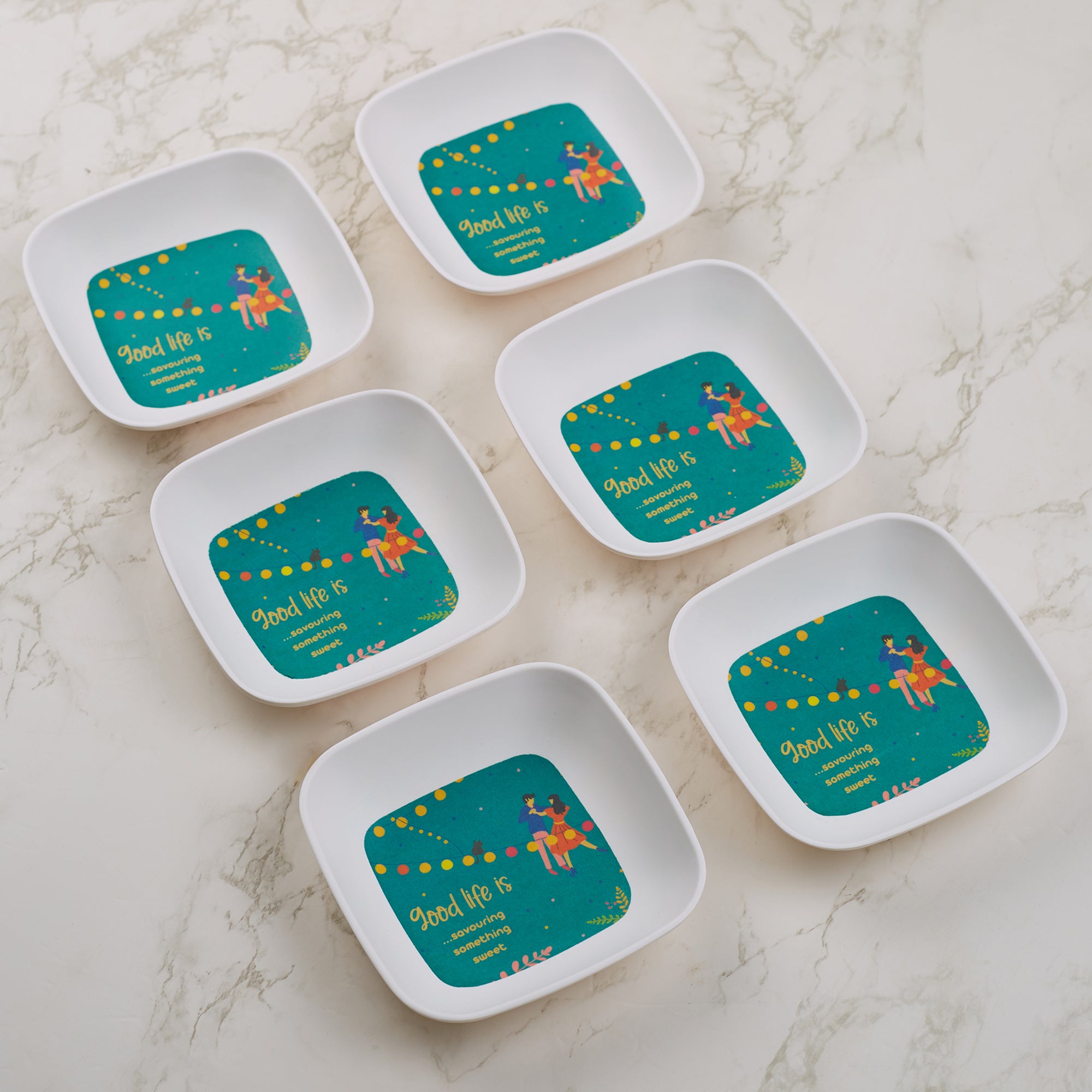 Good Life Melamine Snack Plate Set of 6 in Multi Colour