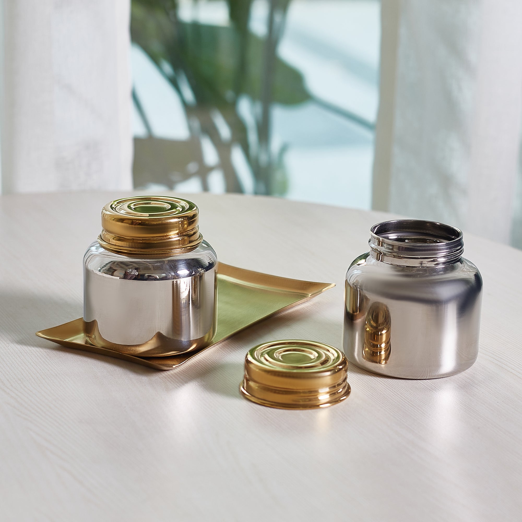 Sapphire Stainless Steel Serving Set Small in Gold & Silver Colour by Living Essence