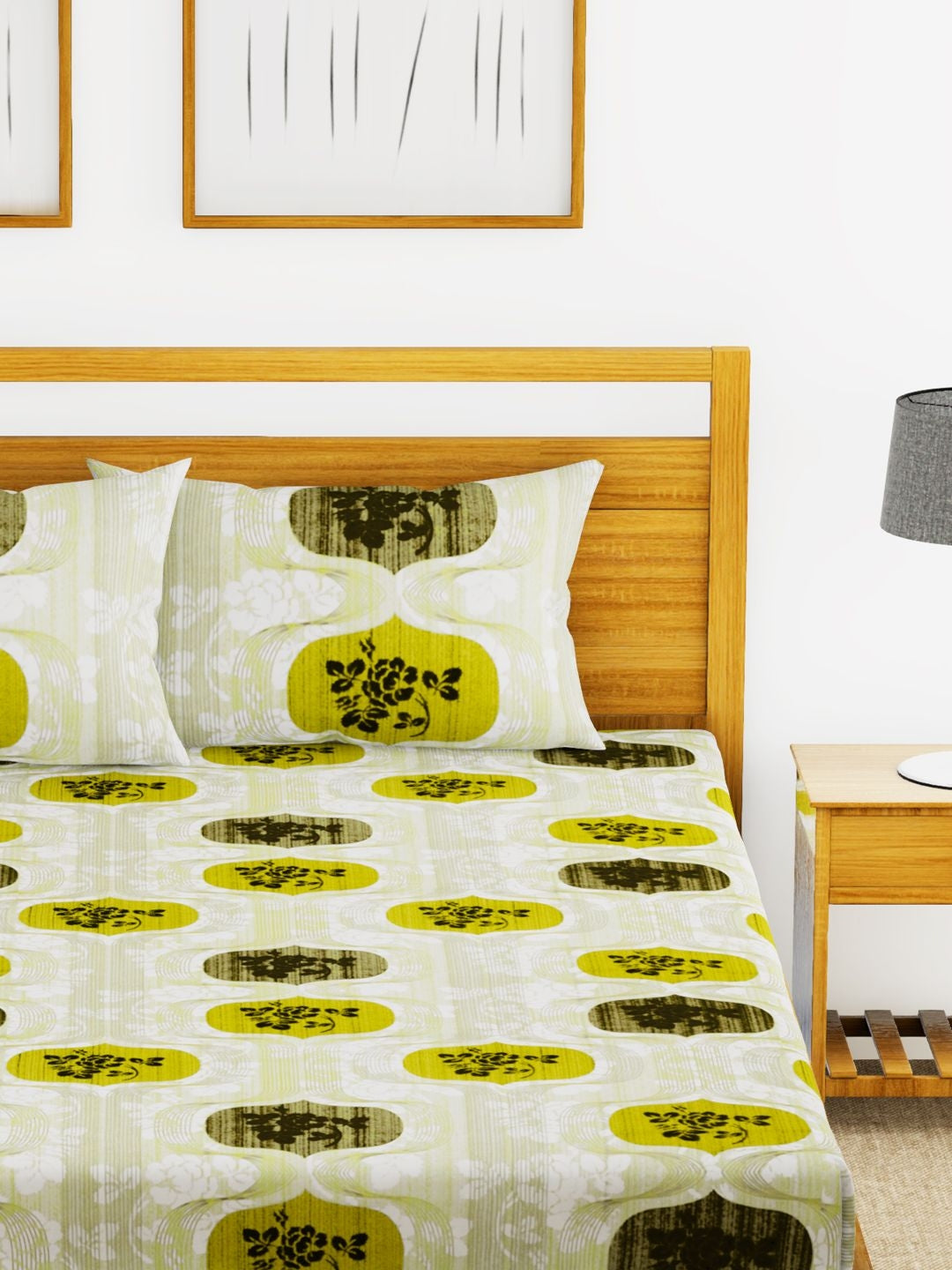 Essenza Cotton King Bed Sheet 220X254 CM in Light Green Colour