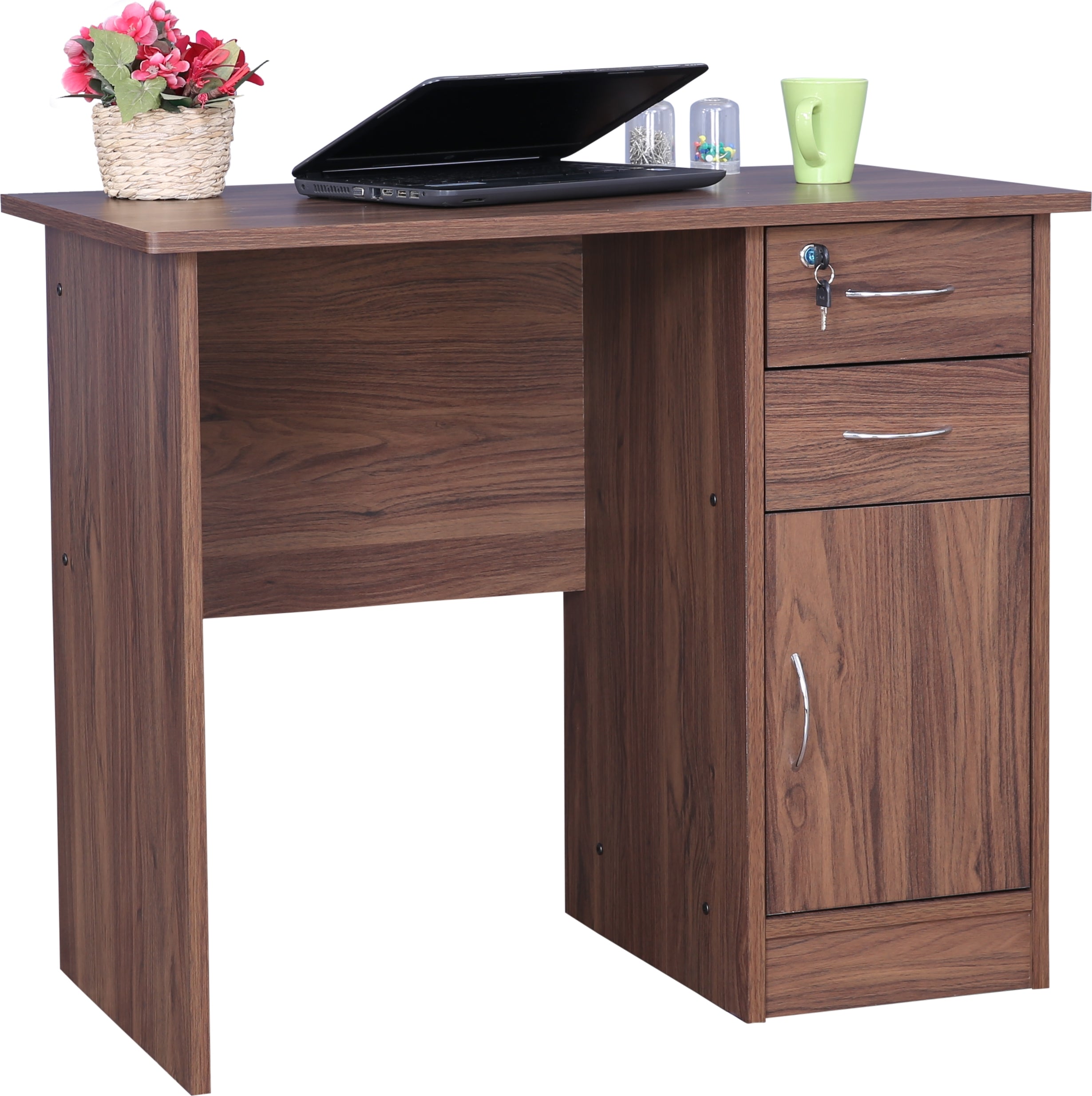 Simply Study Table with Three Drawer in Dark Walnut Colour