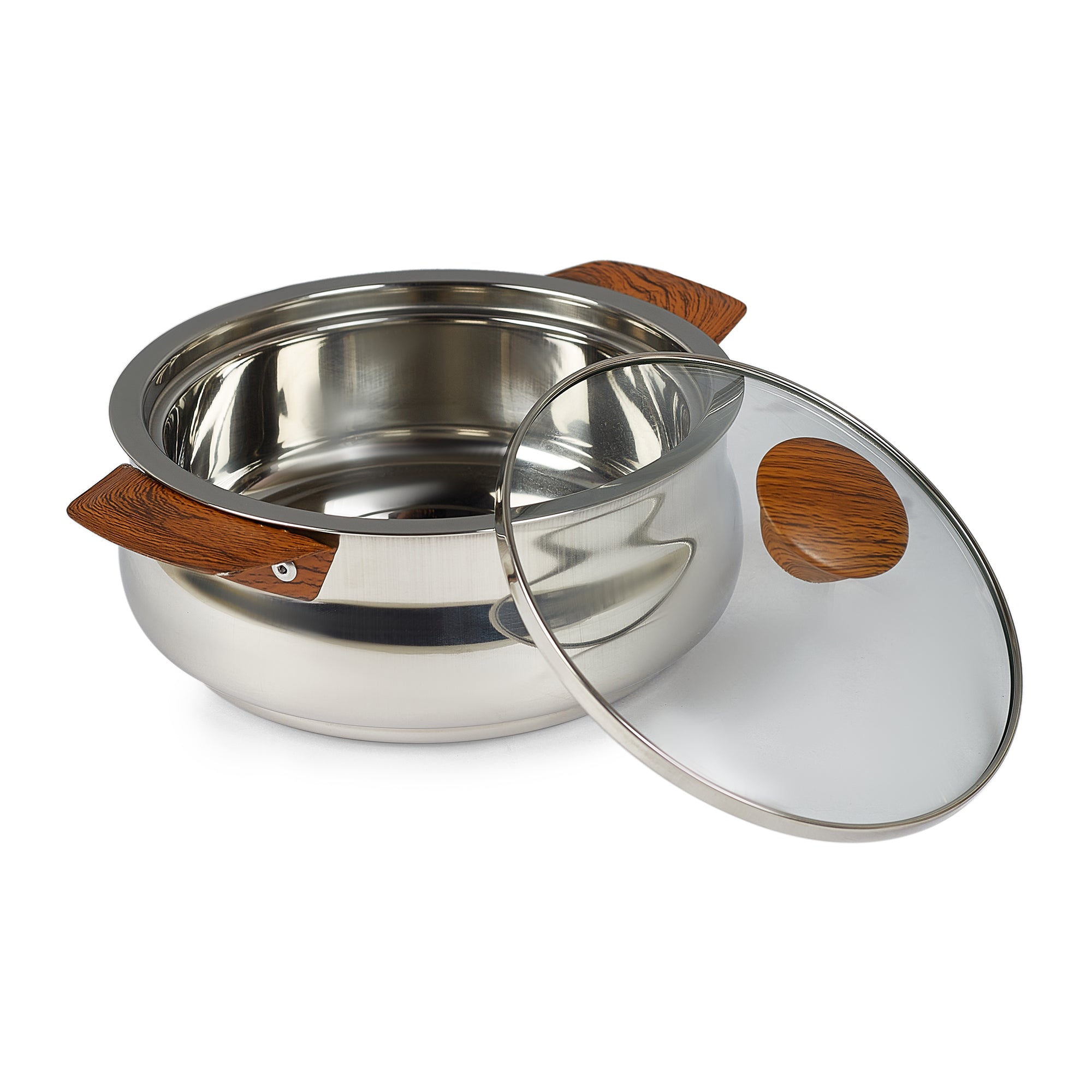 Sapphire Stainless Steel Meal Serve Casserole Combo Set of 2 in Silver & Wooden Finish Colour by Living Essence