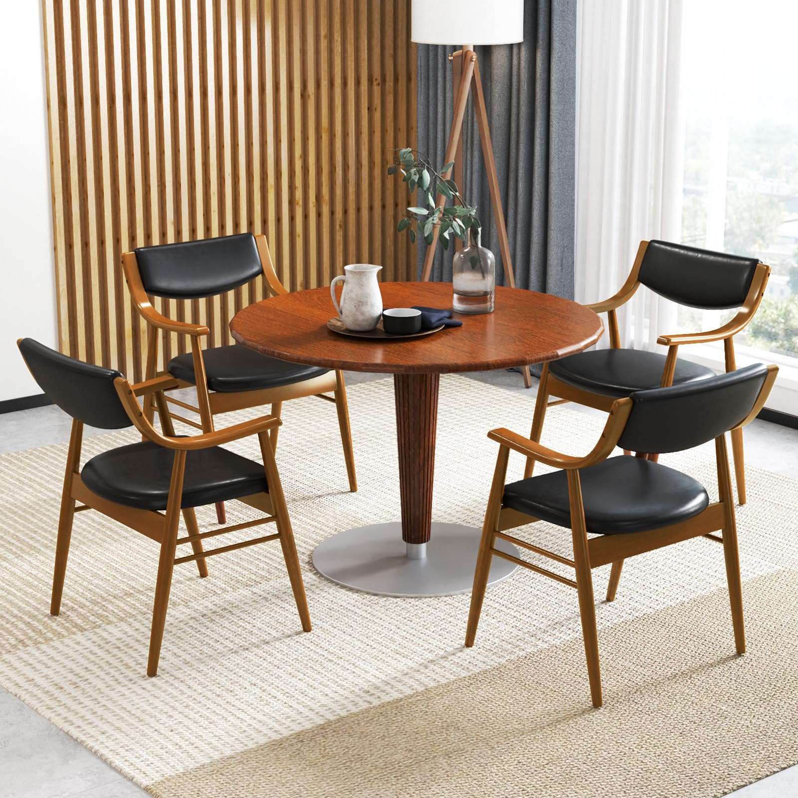 Wooden Dining Chairs Set of 2/4, PU Leather Upholstered Kitchen Chairs w/Padded Seat & Back, Rubber Wood Frame