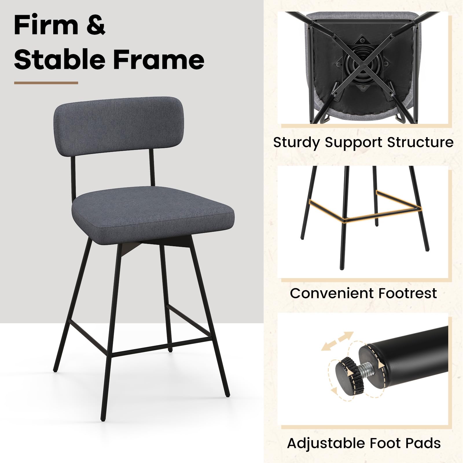 Bar Stools Set of 2/4, 25&rdquo; Upholstered Counter Height Bar Stools with Back