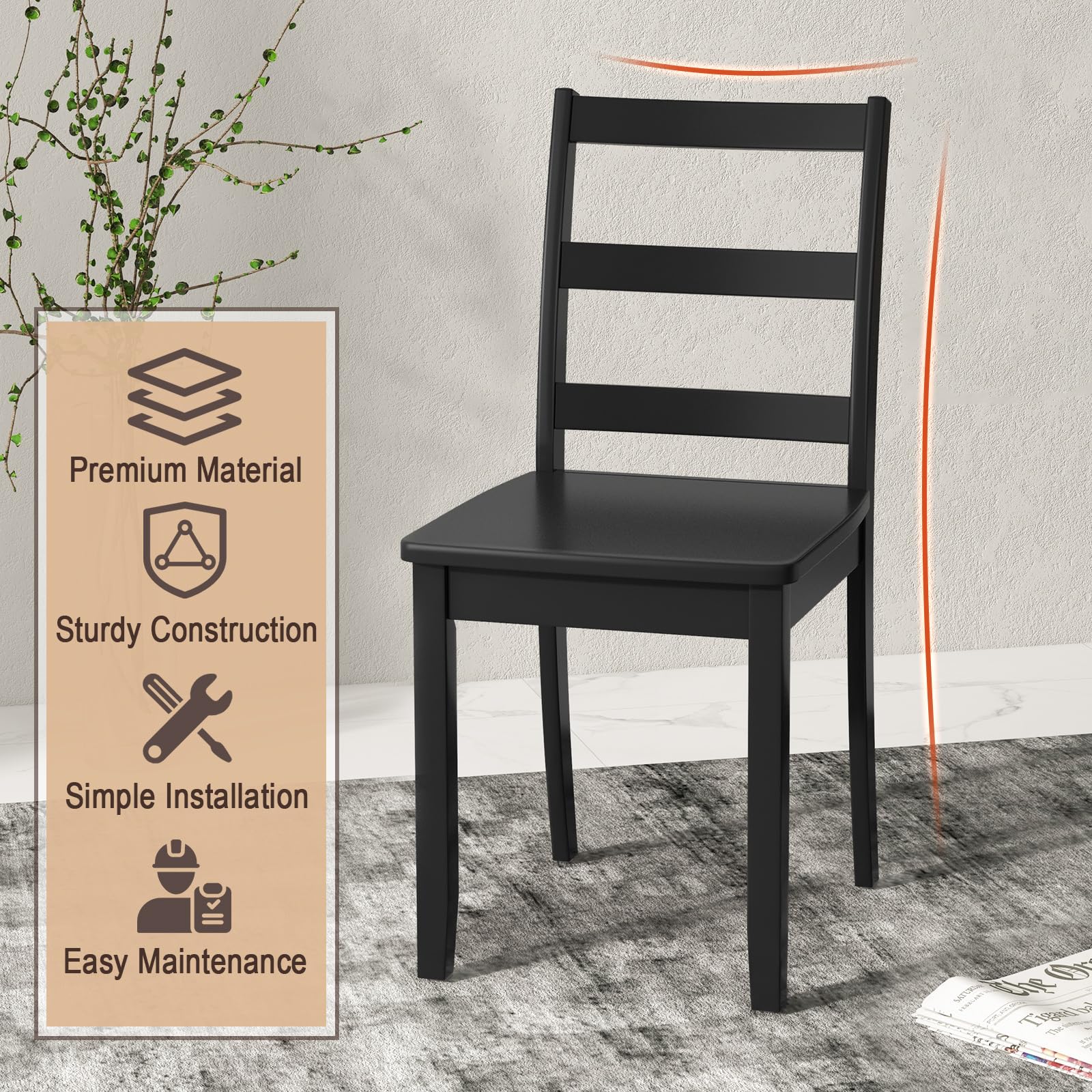 Wood Dining Chairs Set of 2/4 with Solid Rubber Wood Legs, Non-Slip Foot Pads