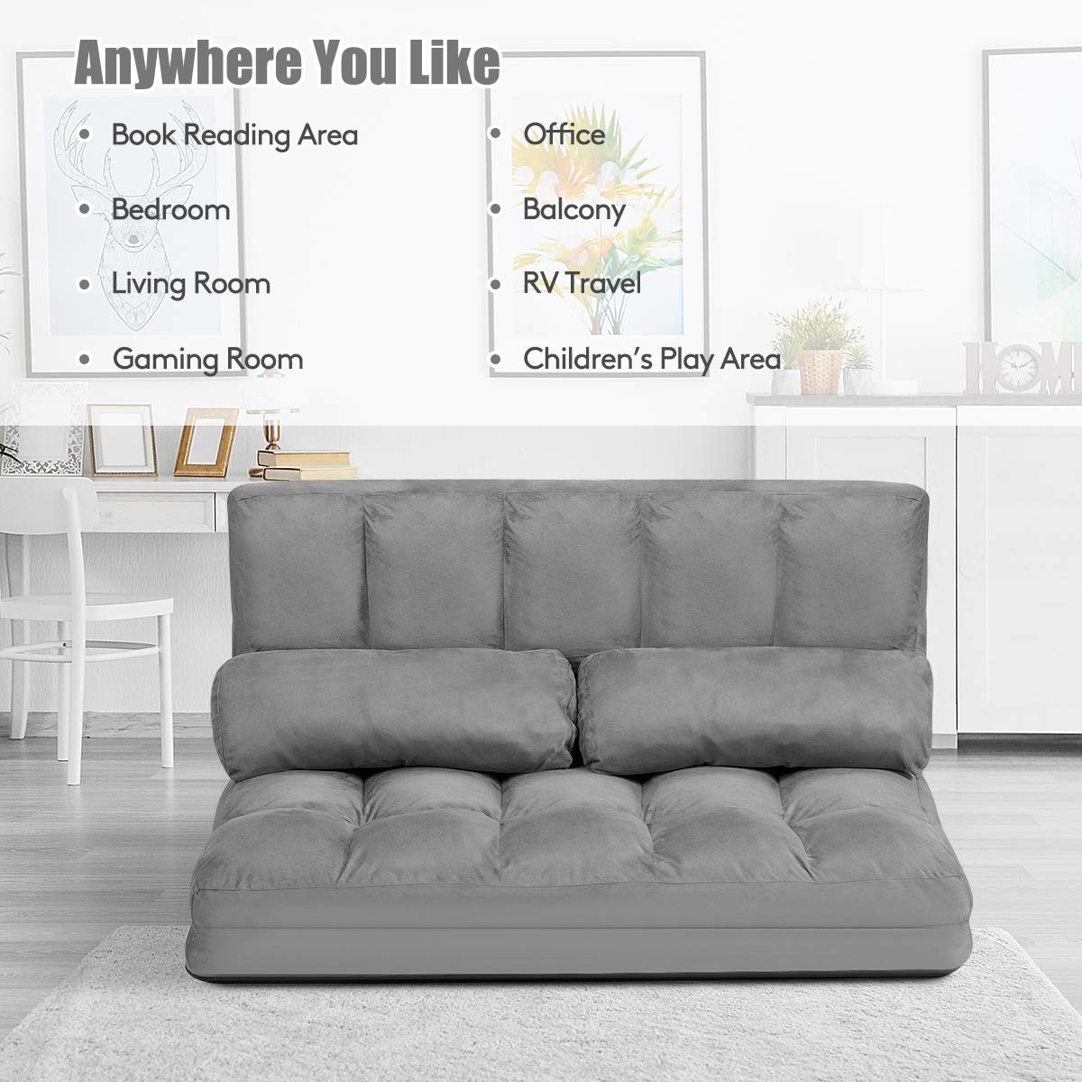 Various Colours Available 6-Position Adjustable Floor Sofa with 2 Pillows