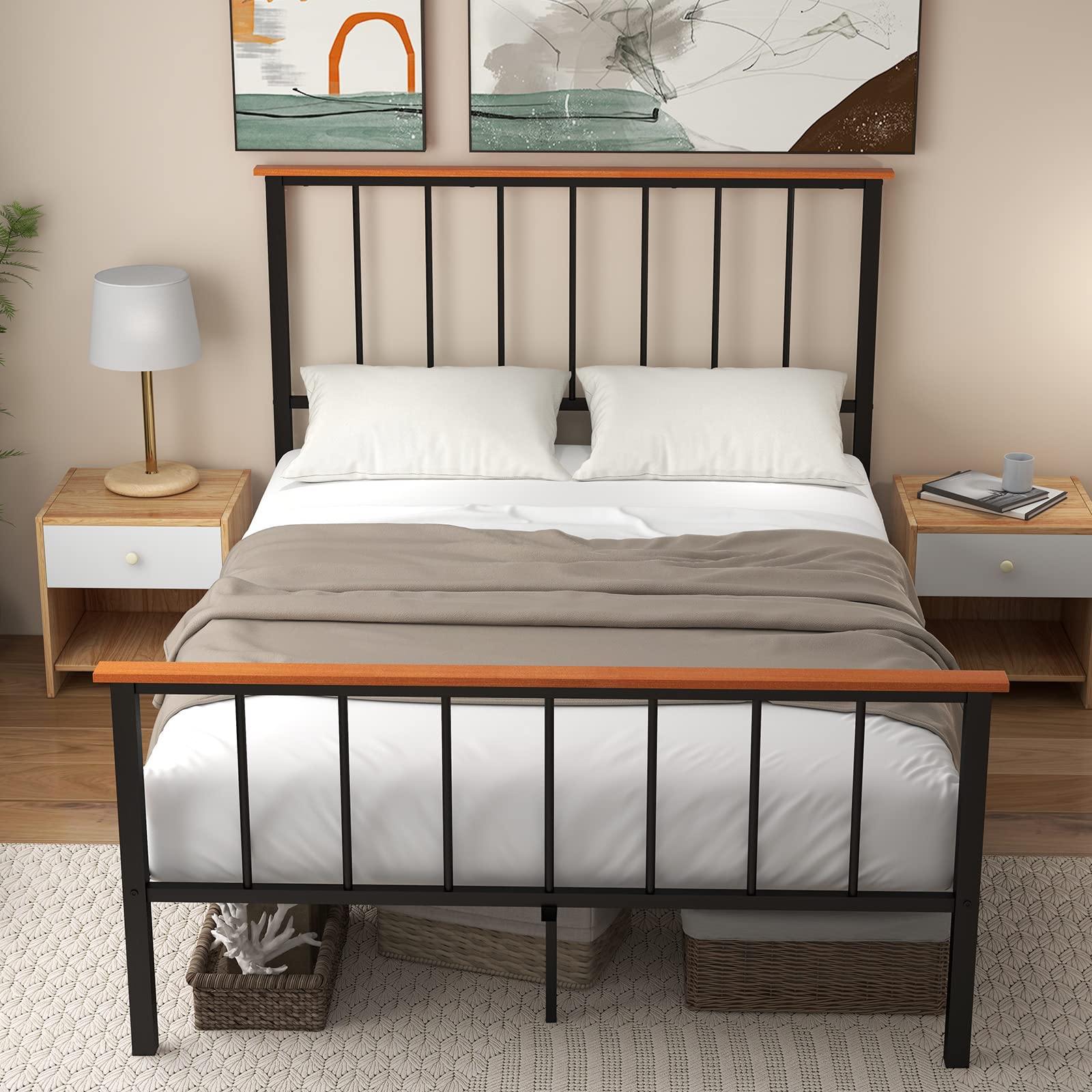 Full/Queen Size Metal Bed Frame with Spindle Headboard & Footboard