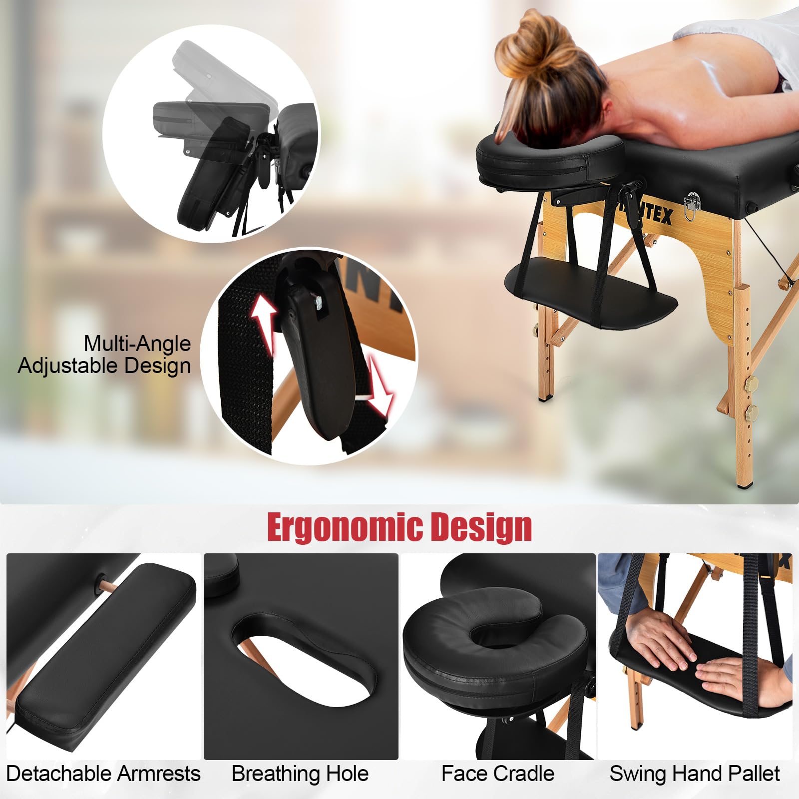 Portable 3 Sections 84inch Folding Massage Table with Carry Case