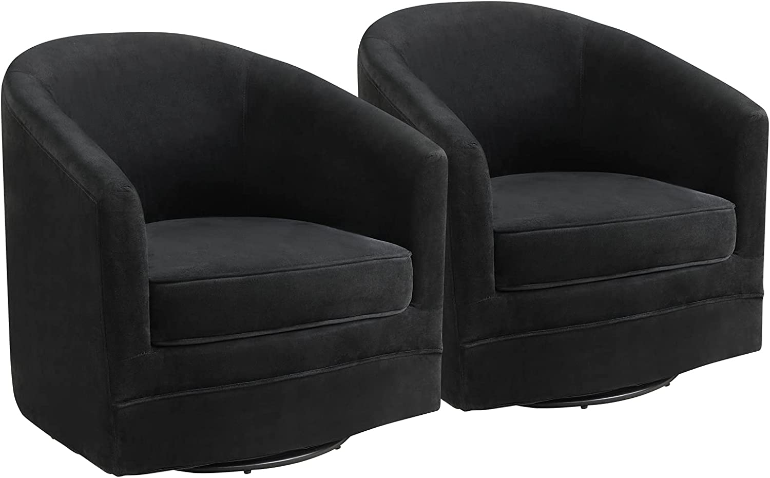 Velvet Round Barrel Chair with 360-Degree Swivel Metal Base, Black