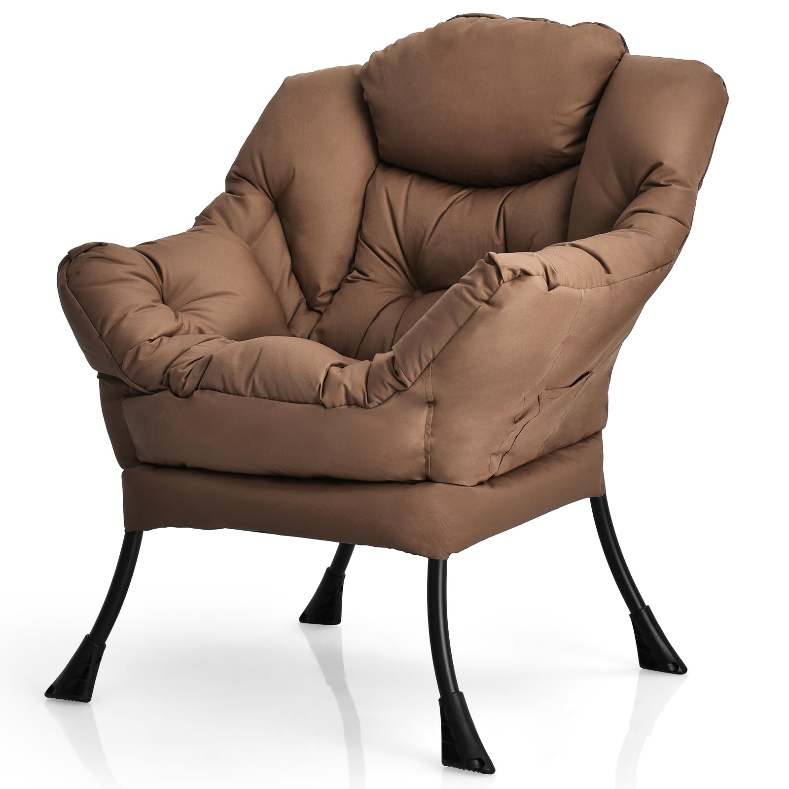 Modern Lazy Chair, Upholstered Single Sofa Chair w/Armrests & Side Pocket