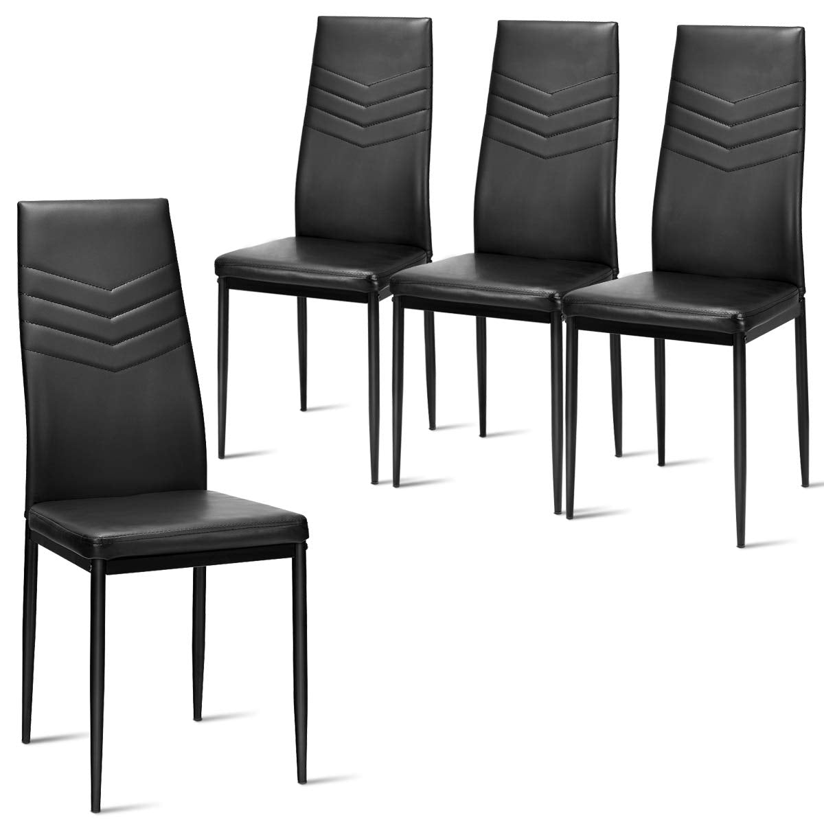 Set of 4 Dining Chairs, High Back Dining Side Chairs w/PVC Leather & Non-Slip Feet Pads