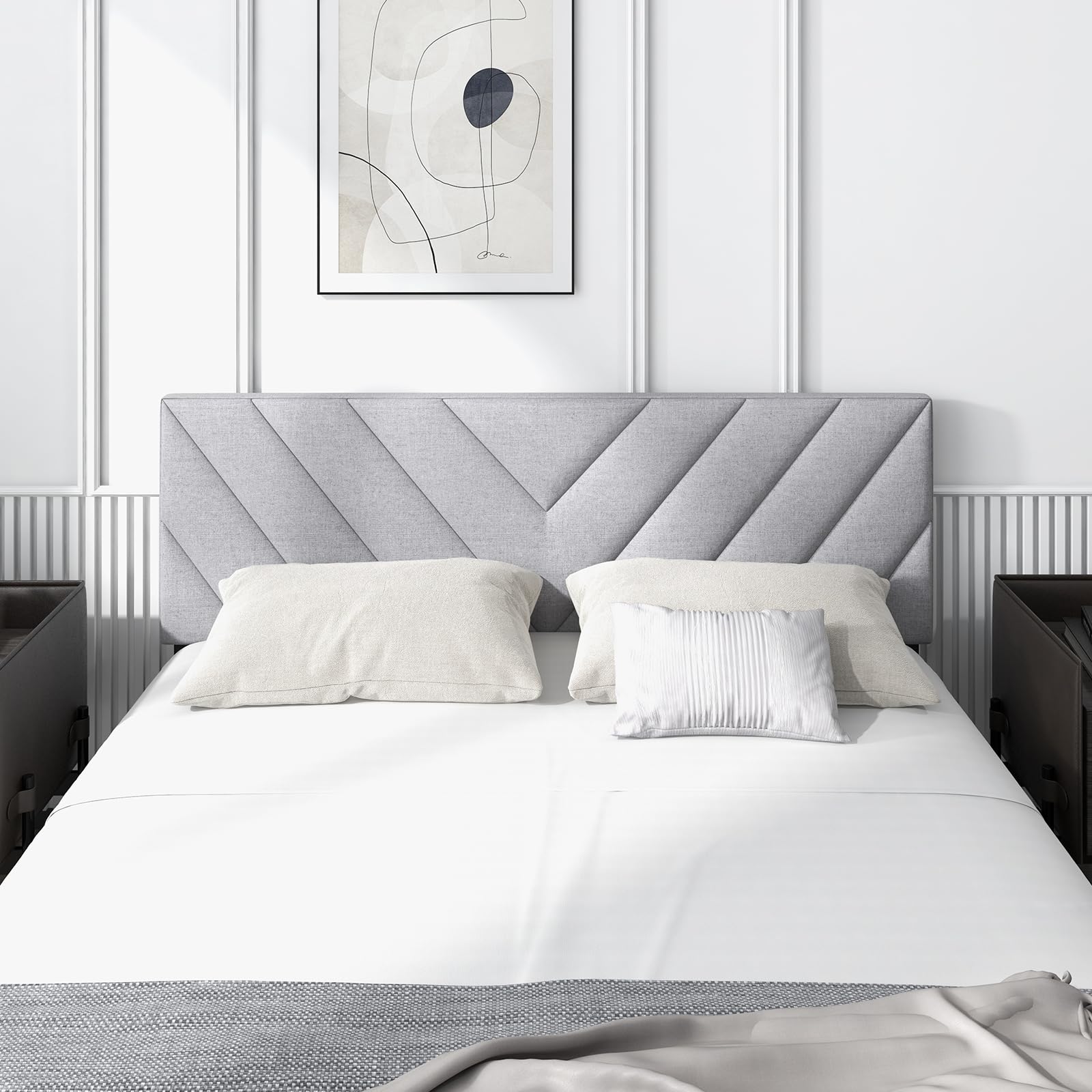 Linen Fabric Upholstered Headboard for Full/Queen Size Bed, Gray