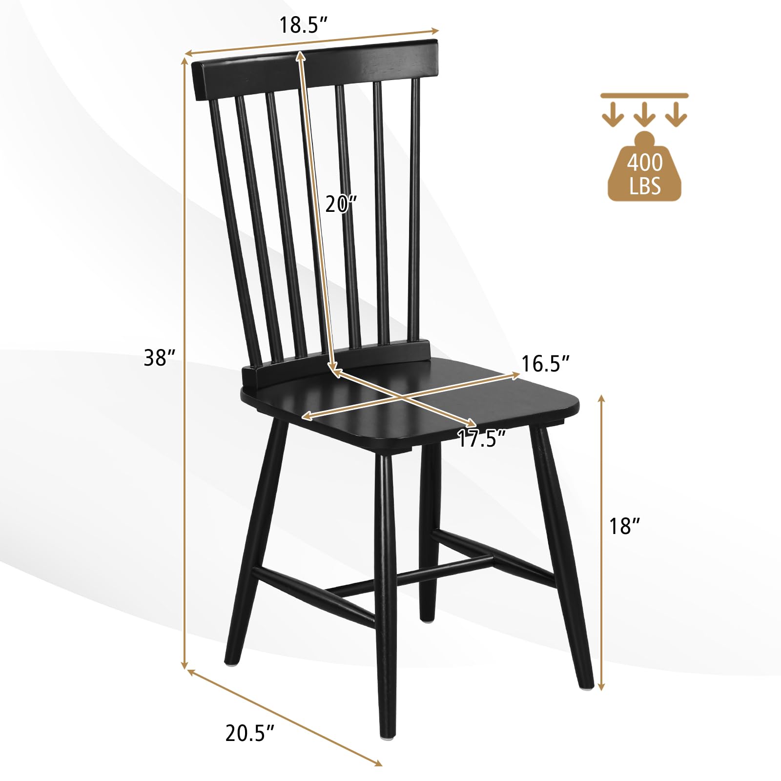 Wood Dining Chairs Set of 2/4, Solid Wood Windsor Dining Chair with Wide Seat