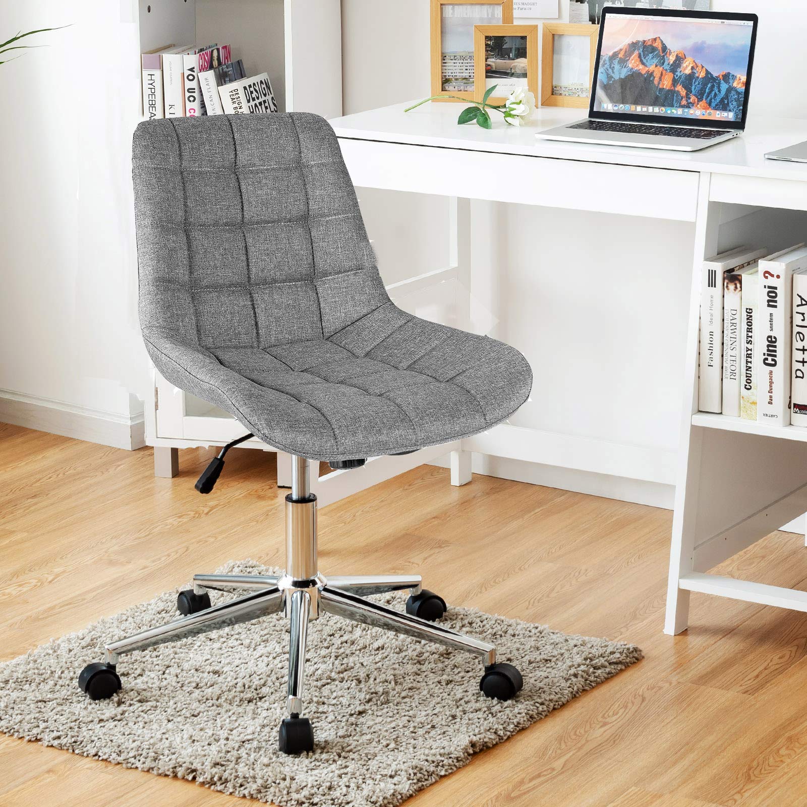 Modern Home Office Chair, Fabric Armless Leisure Chair w/Stable Metal Base and Rocking Function