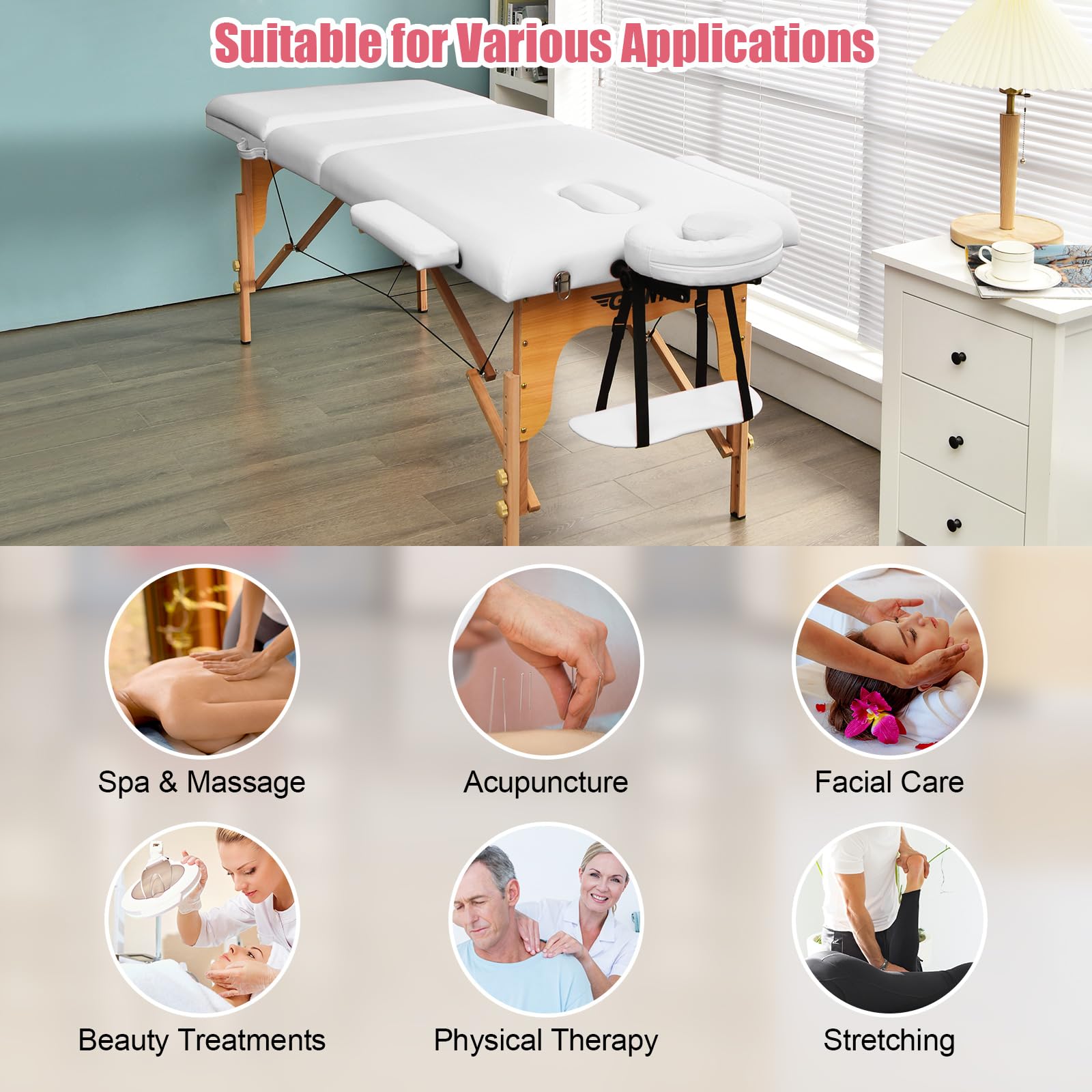 Portable 3 Sections 84inch Folding Massage Table with Carry Case