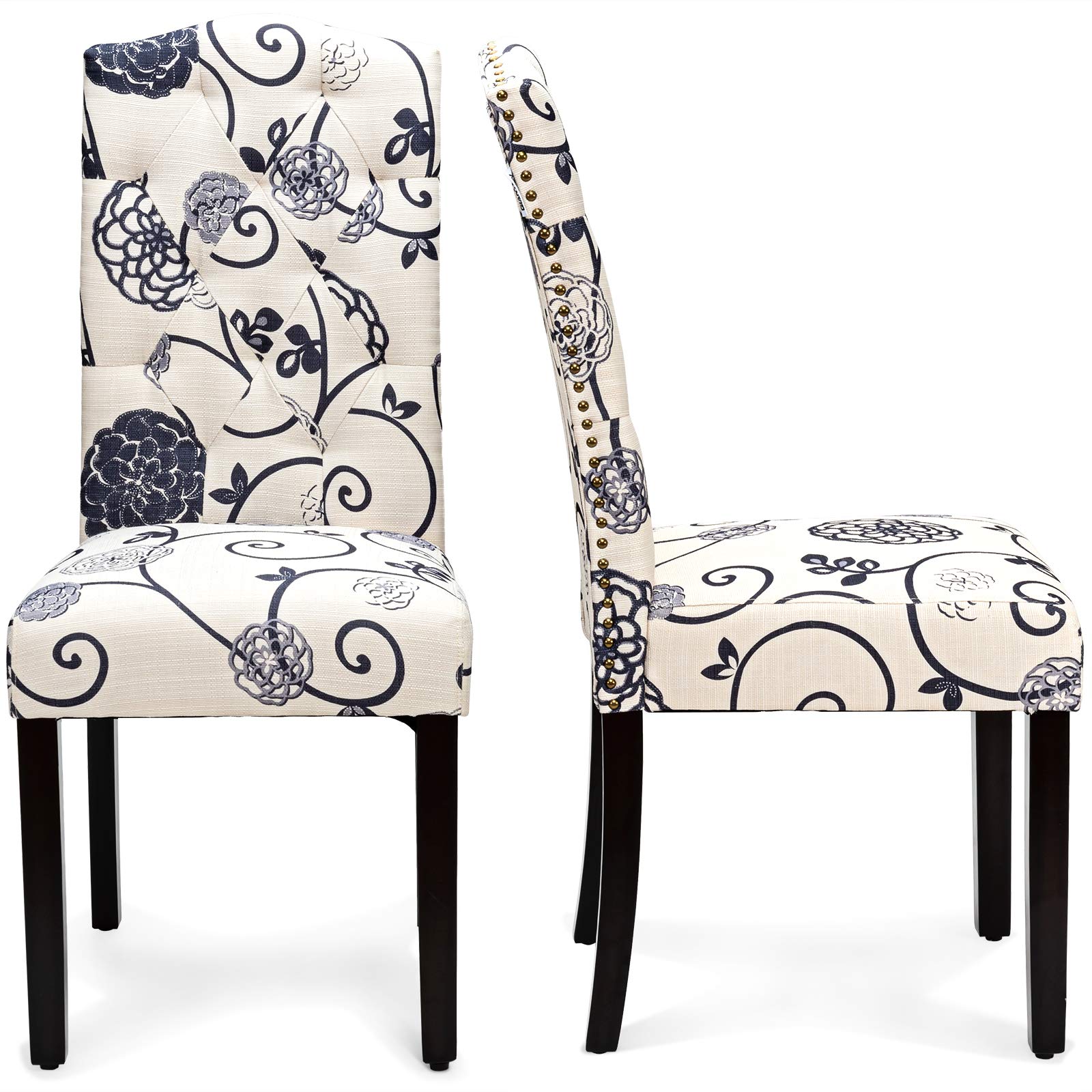 Set of 2/4 Tufted Fabric Dining Chairs with Padded Seat and Tall Backrest