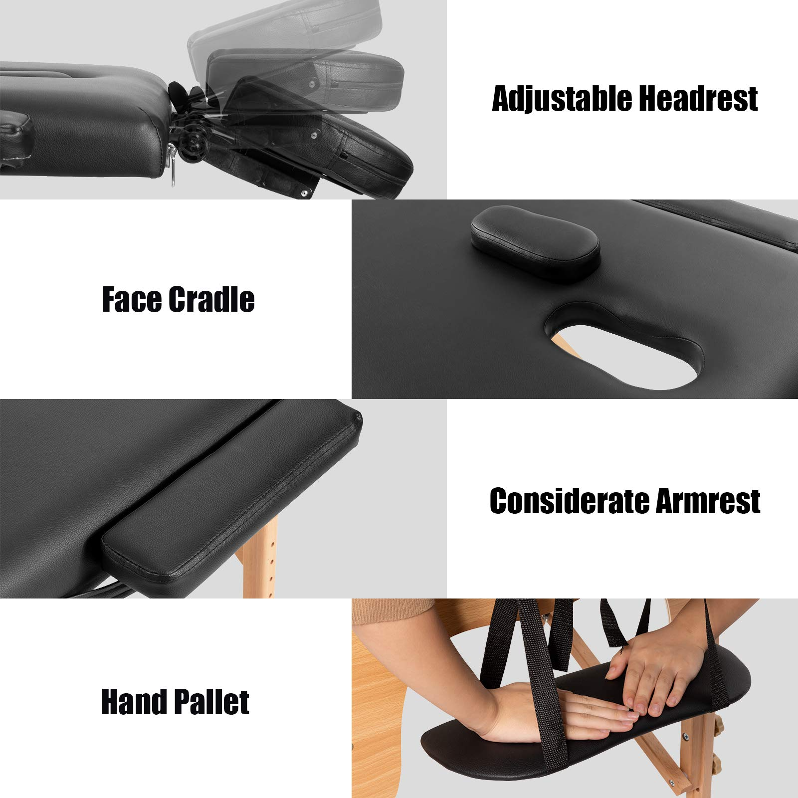 Portable Massage Bed Height Adjustable with Carry Case & Face Cradle