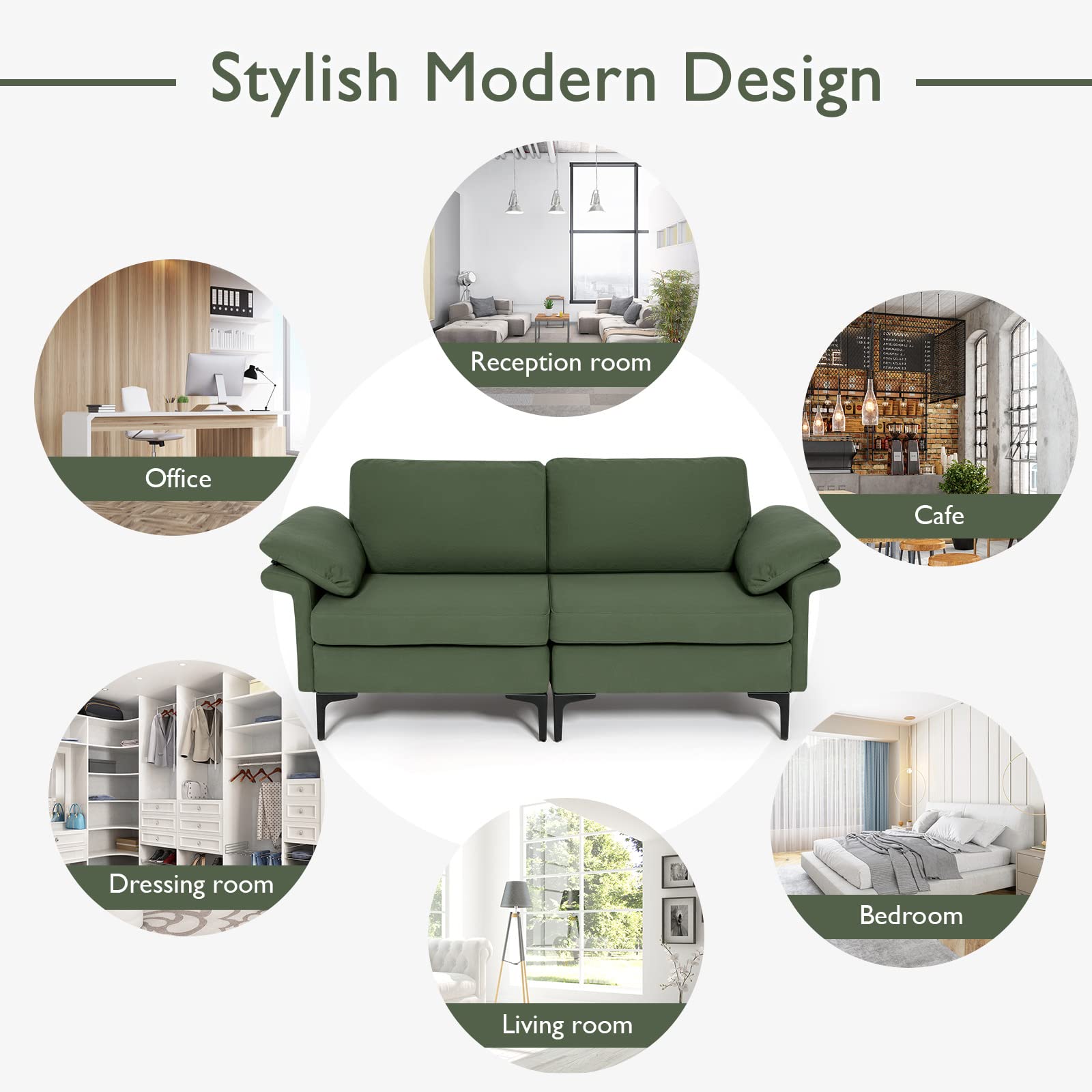 72.5" Loveseat Sofa Couch, Modern Love Seat with Removable Armrest Pillows