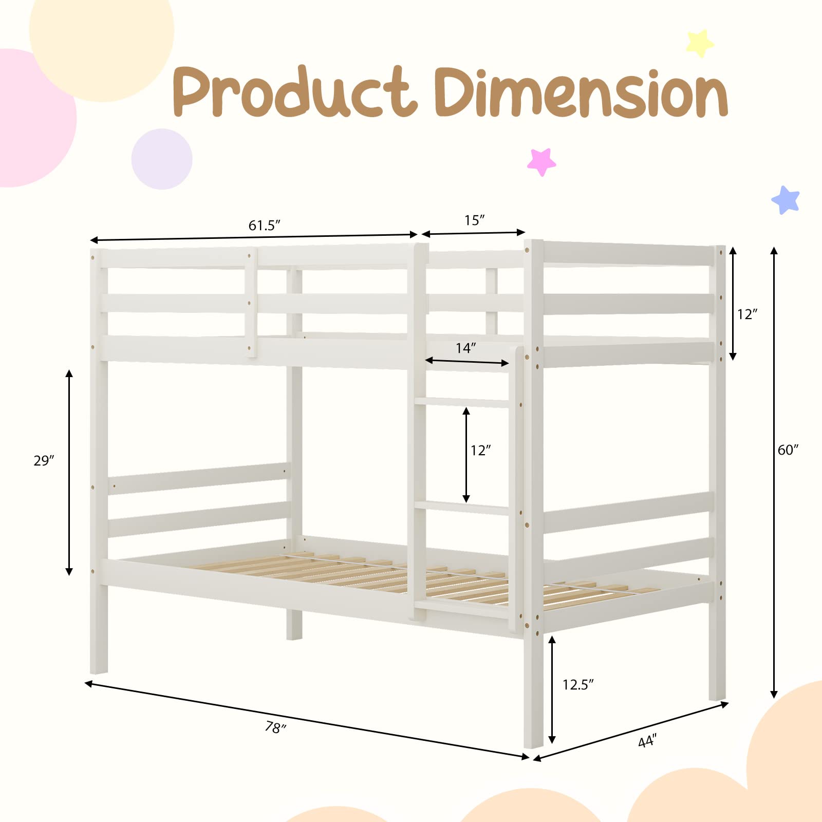Twin Over Twin Wood Bunk Bed with Ladder & Safety Guardrail