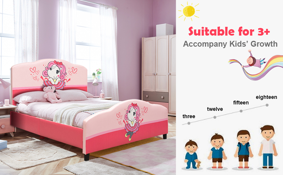 Twin Size Upholstered Platform Bed for Children