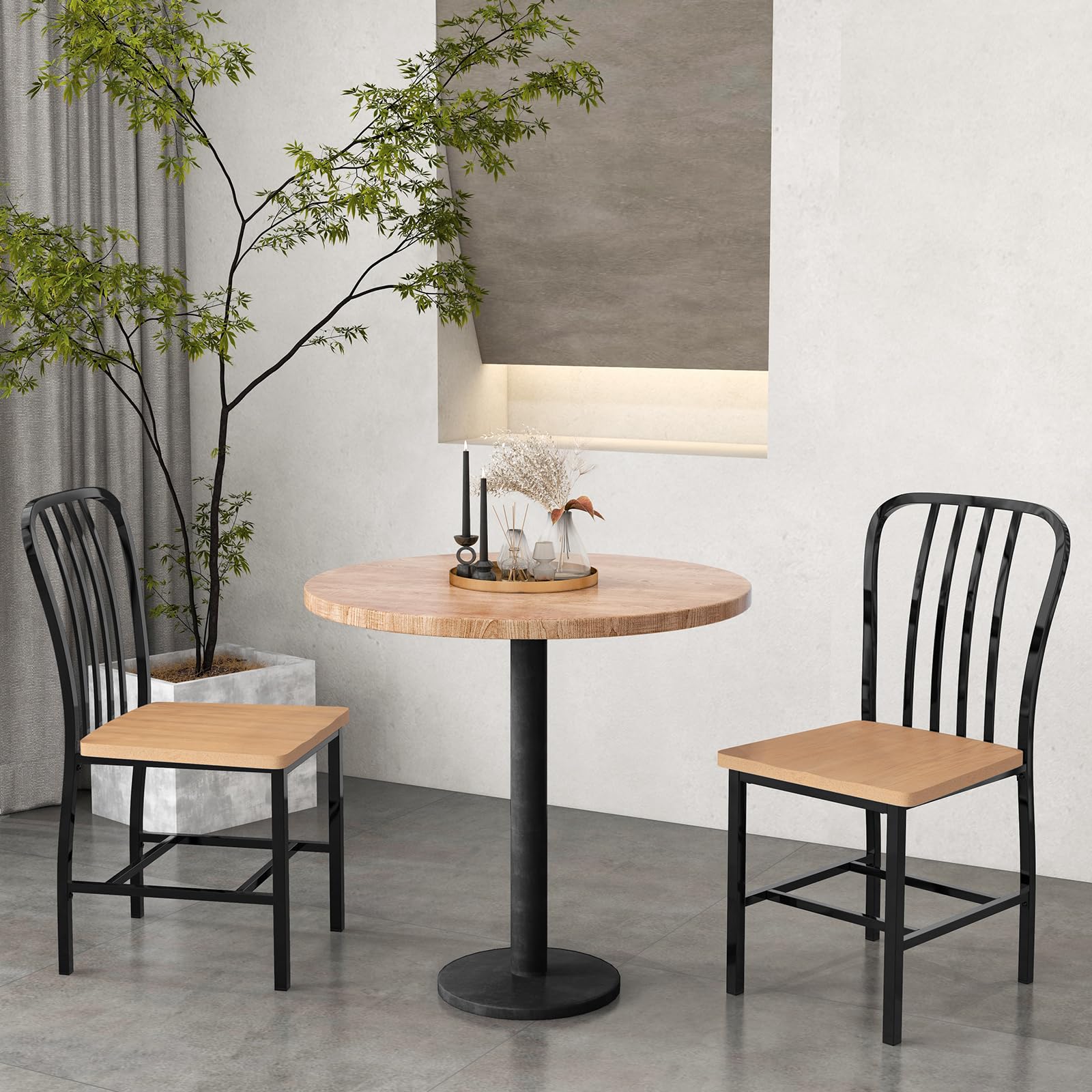 Dining Chairs Set of 2/4 with Slat Back, Solid Metal Frame