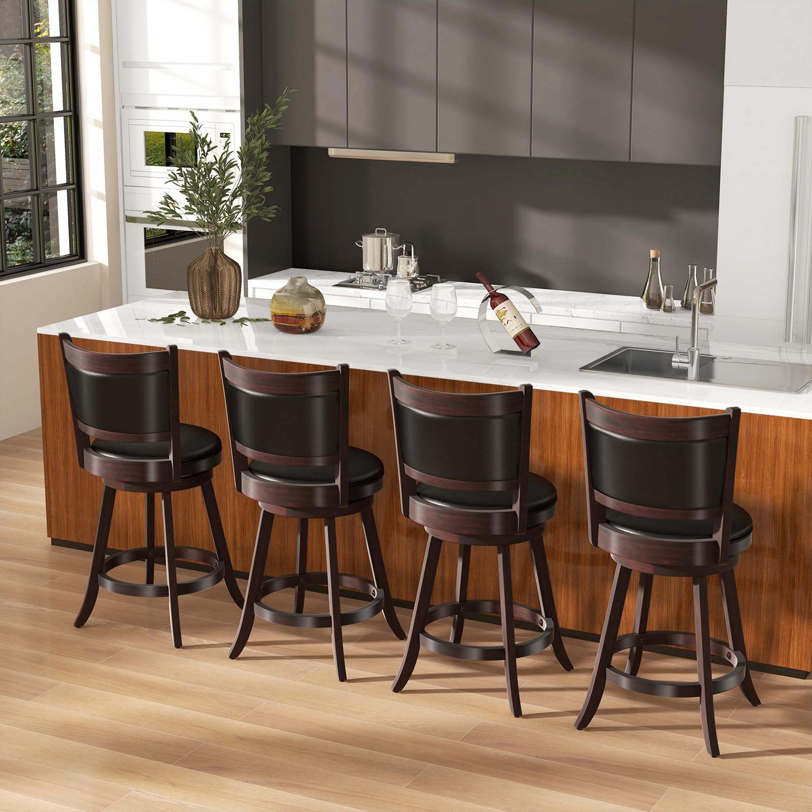 Bar Stools Set of 2/4 360 Degree Swivel, Accent Wooden Swivel Seat Counter Height Bar Stool